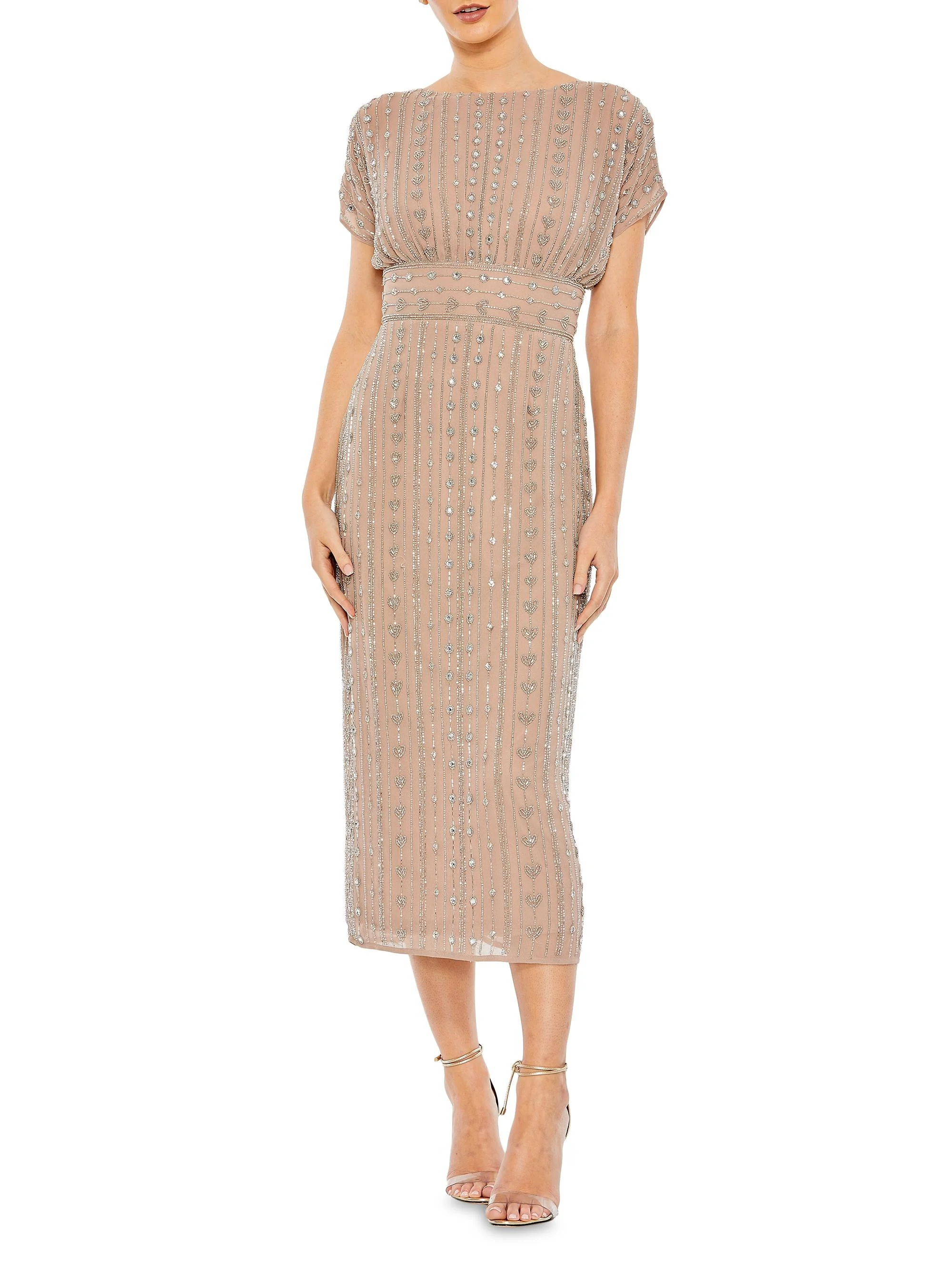 Women's Beaded Mesh Column Midi-Dress - Dark Mocha - 1