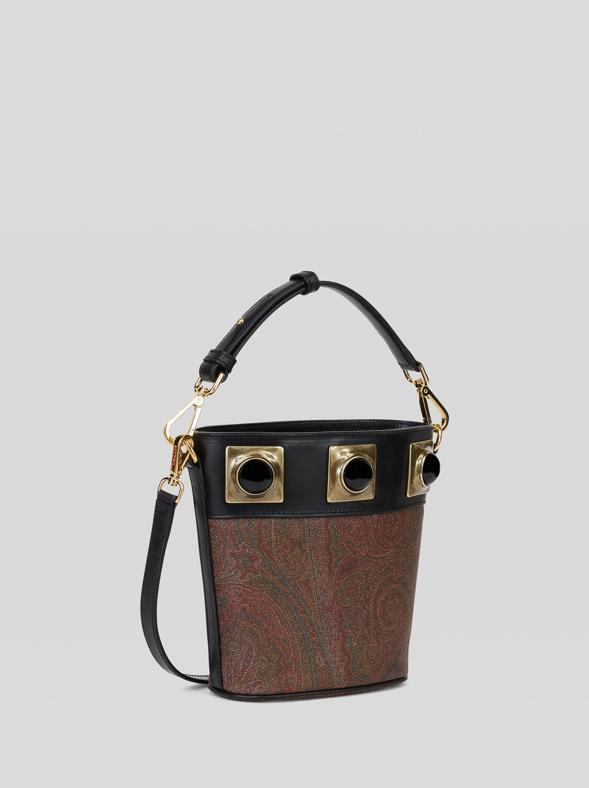 CROWN ME PAISLEY BUCKET BAG WITH BLACK STUDS - 5