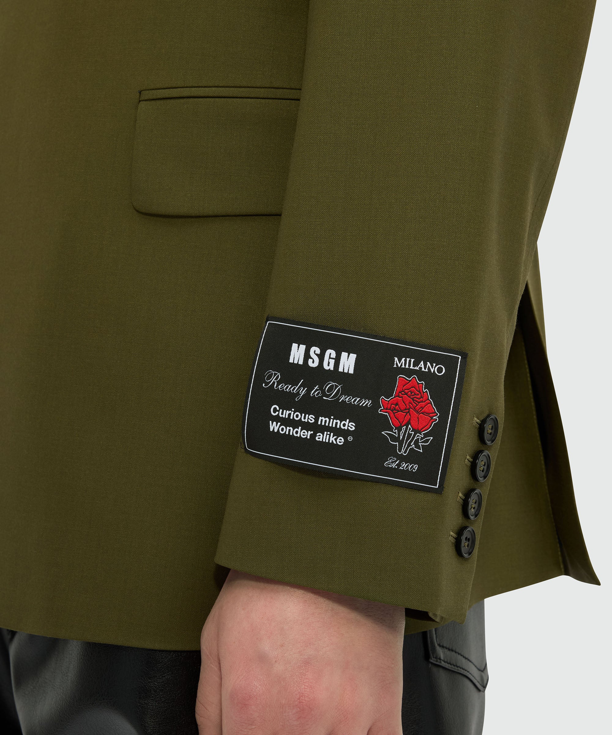 Olive green double-breasted jacket in cool wool - 5