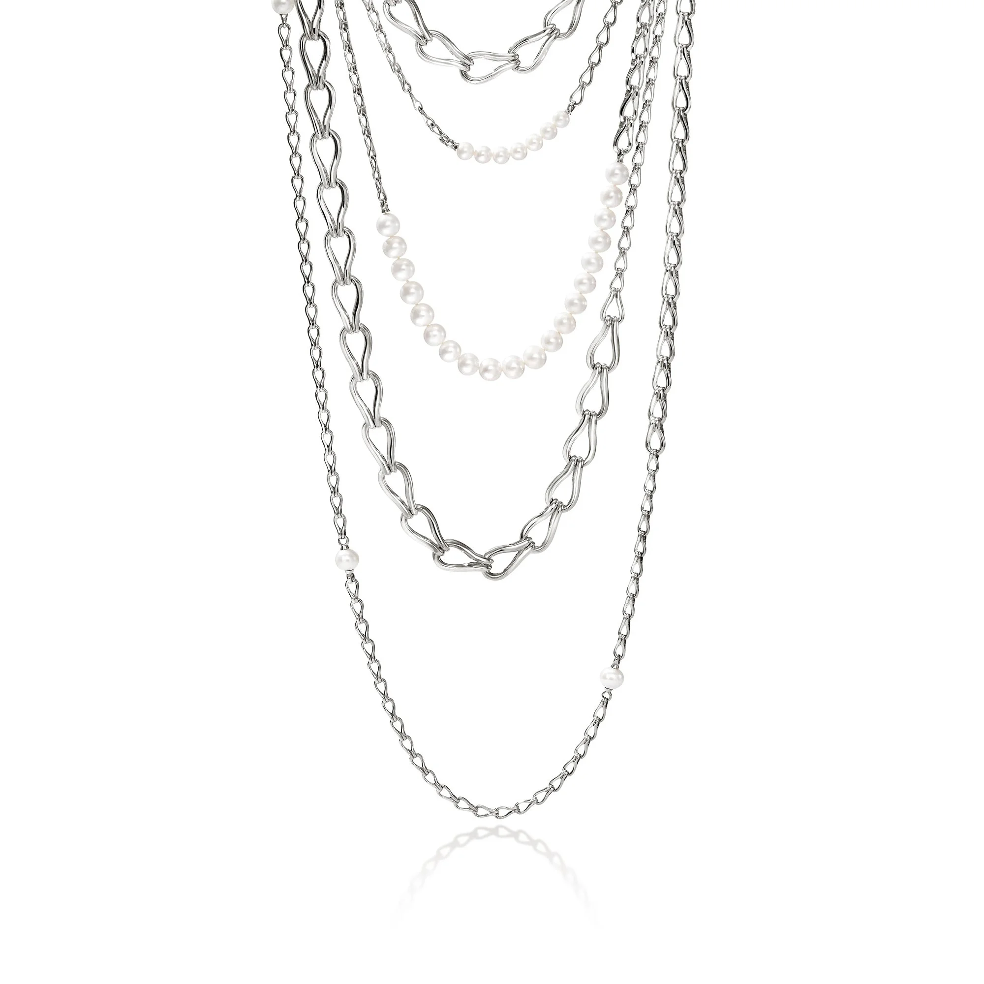 Surf Multi-Layer Necklace, Sterling Silver, Pearls - 1