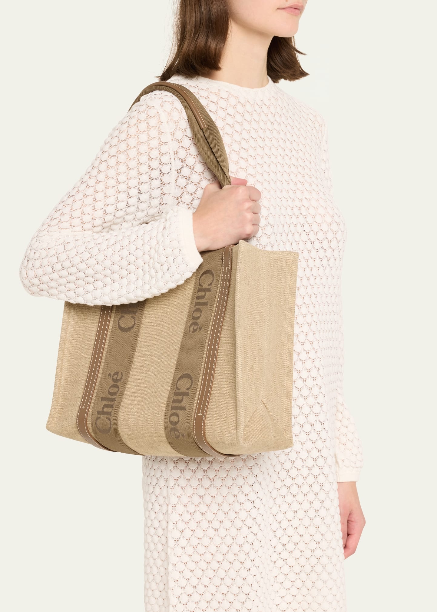 Woody Medium Tote Bag with Logo Webbing in Canvas - 2