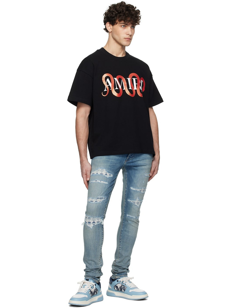 AMIRI Blue MA Quad Repaired Skinny Jeans outlook