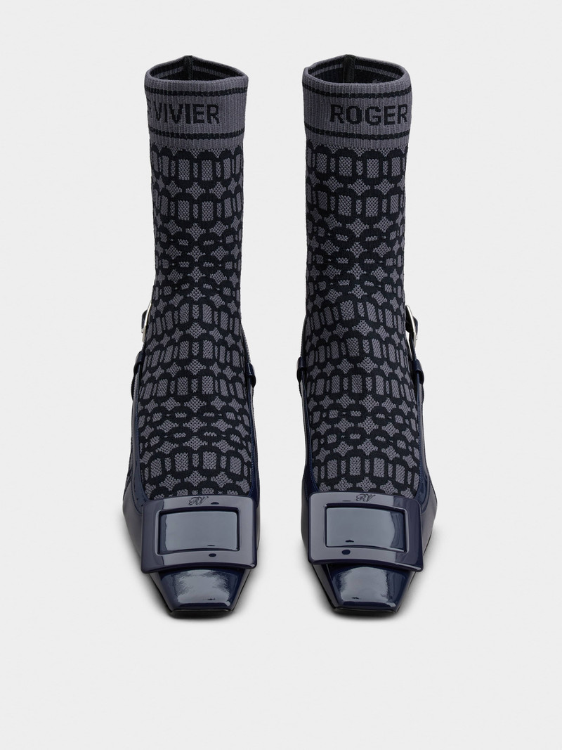 Belle Vivier Sock Lacquered Buckle Ankle Boots in Patent Leather 7