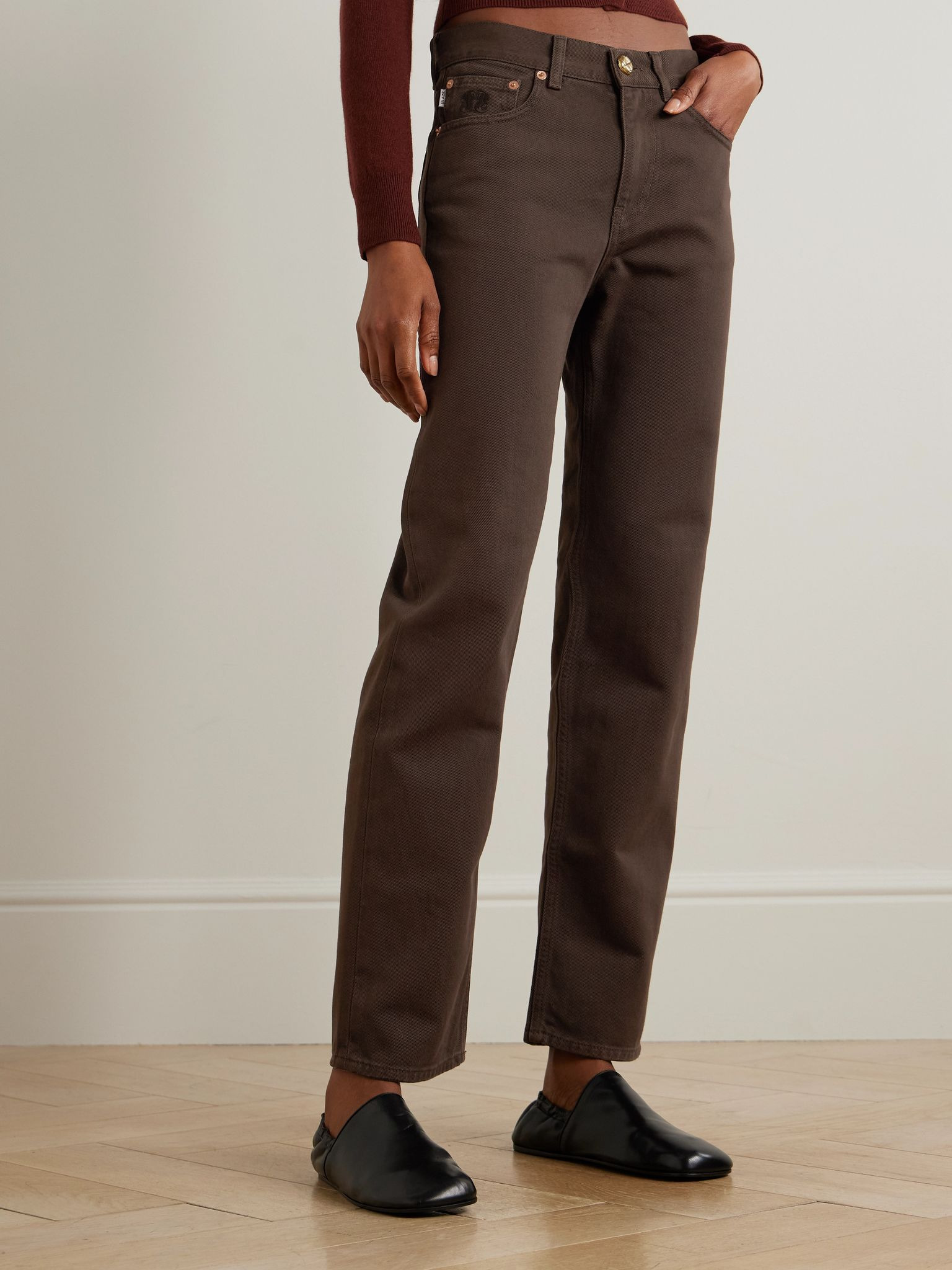 Paso embroidered high-rise straight-leg jeans Dark brown - 3