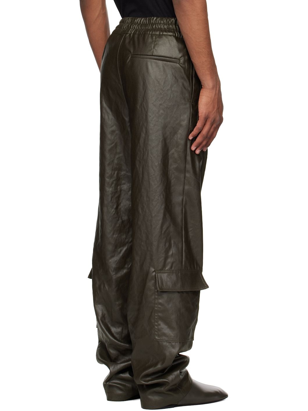 Brown Crêpe Cargo Pants - 3