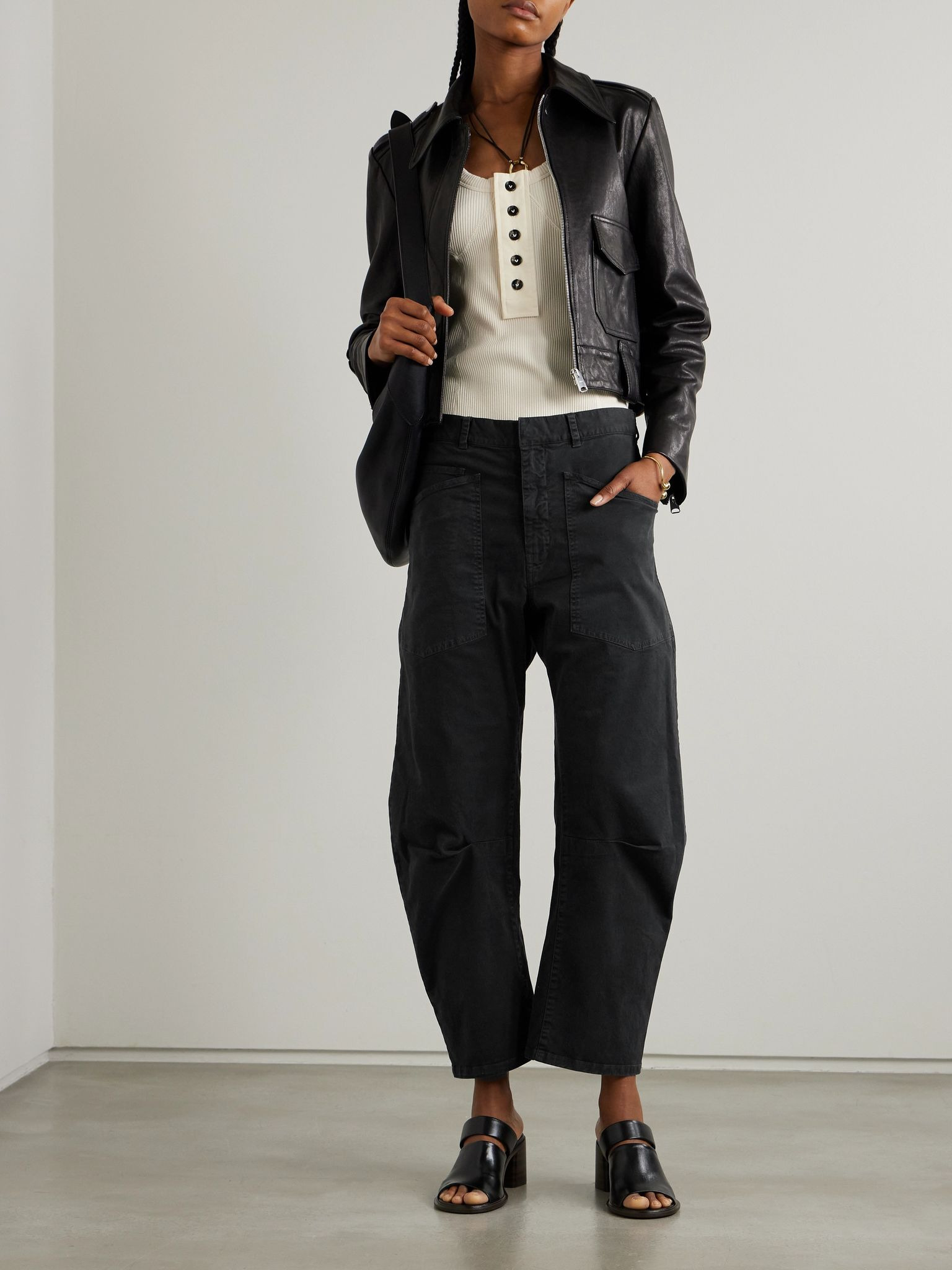 Shon cotton-blend twill barrel-leg pants Black - 2