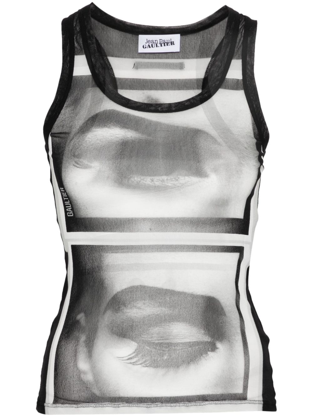 Jean Paul Gaultier face-print mesh top farfetch REVERSIBLE