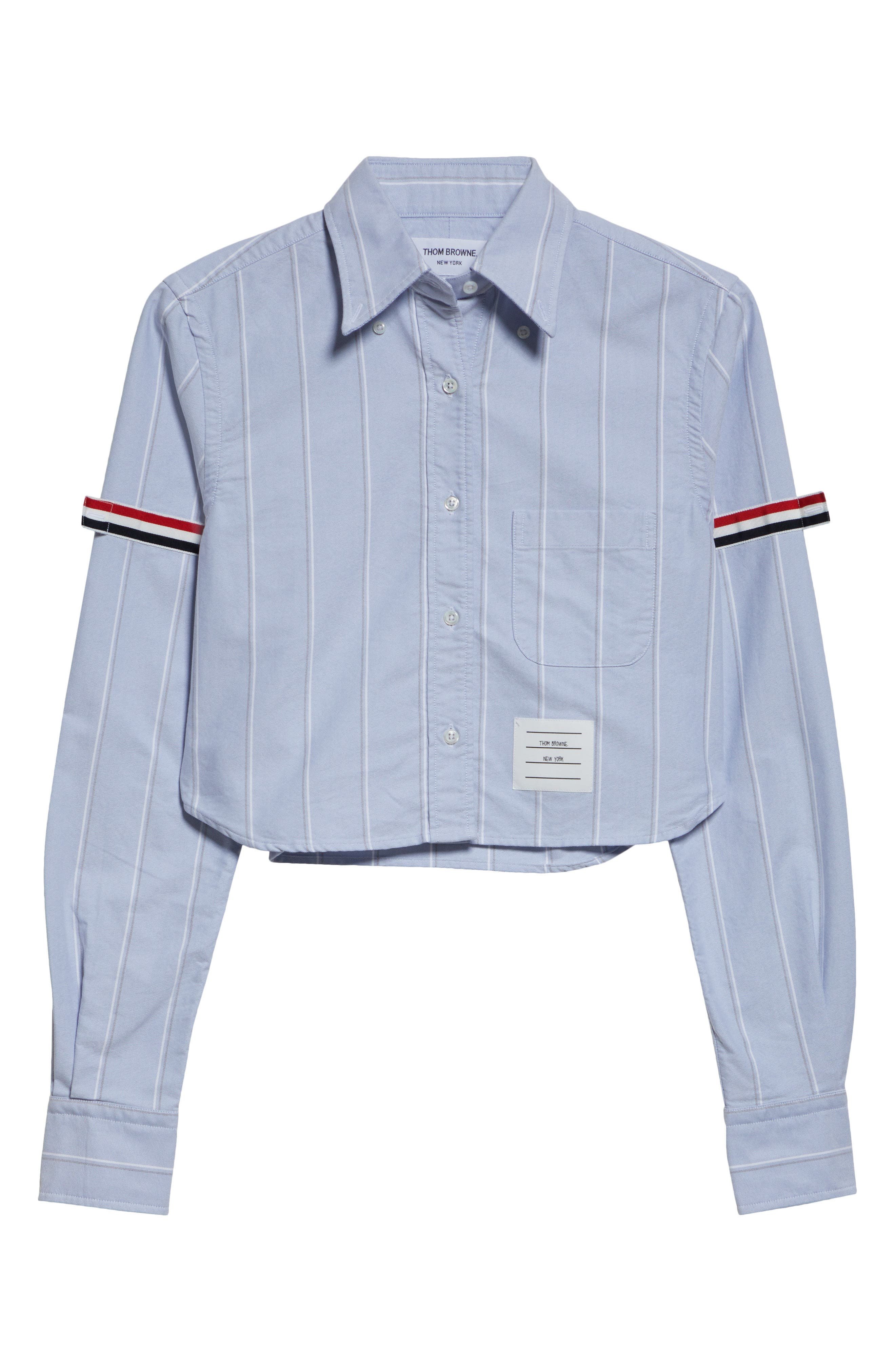 Armband Stripe Cotton Poplin Crop Button-Down Shirt - 6