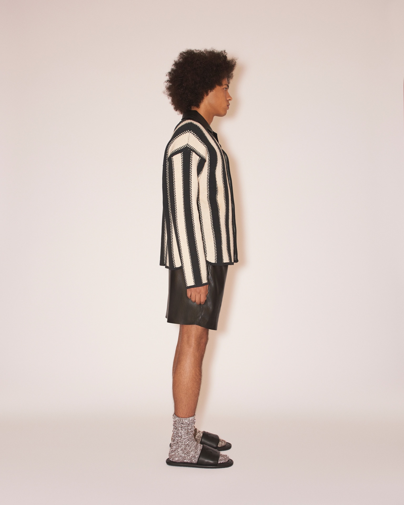 PASCAL - Textured linen button-down knit - Creme/black - 3