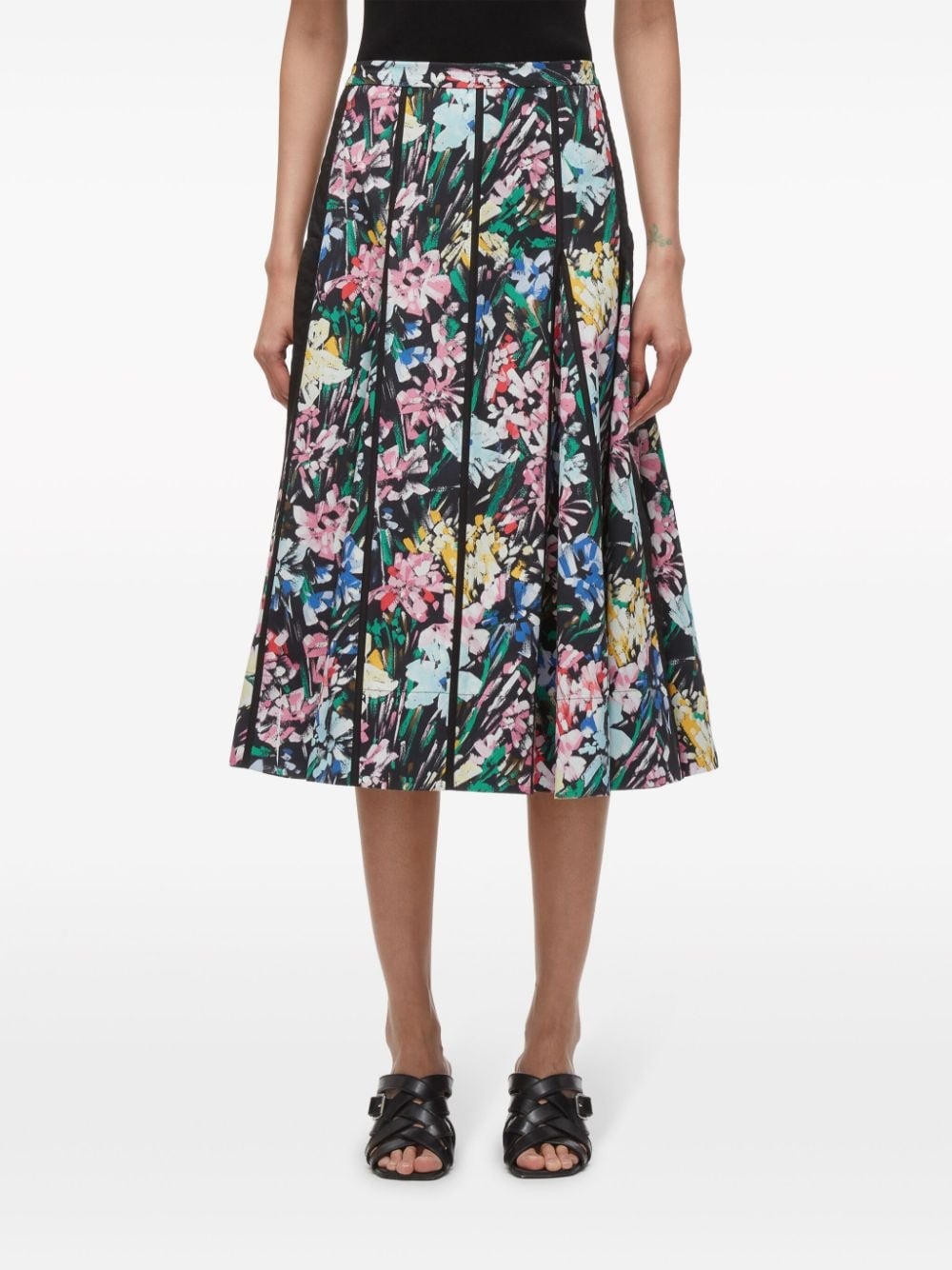 Flowerworks Godet floral-print midi skirt - 3