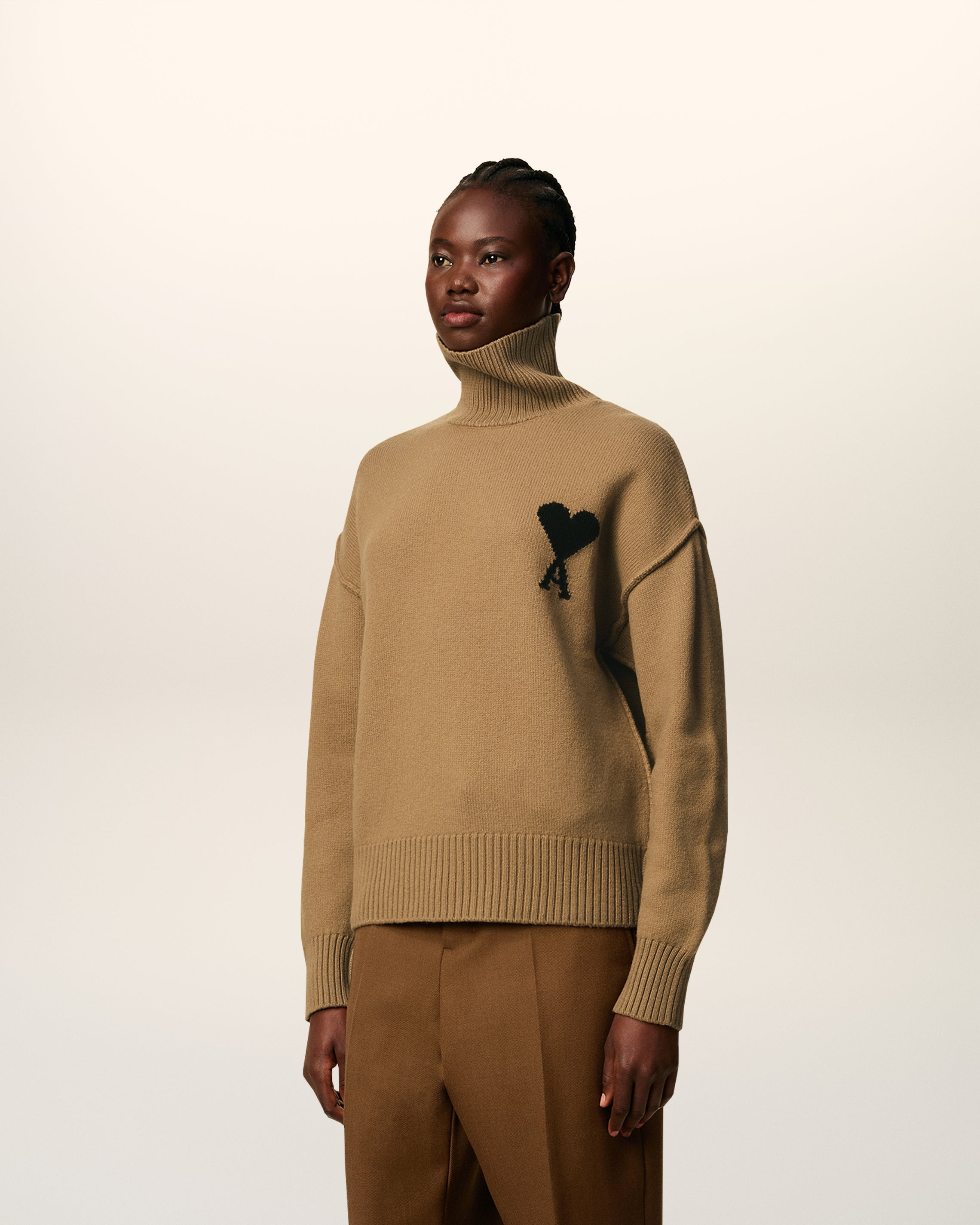 BROWN WOOL AMI DE COEUR FUNNEL NECK SWEATER - 8