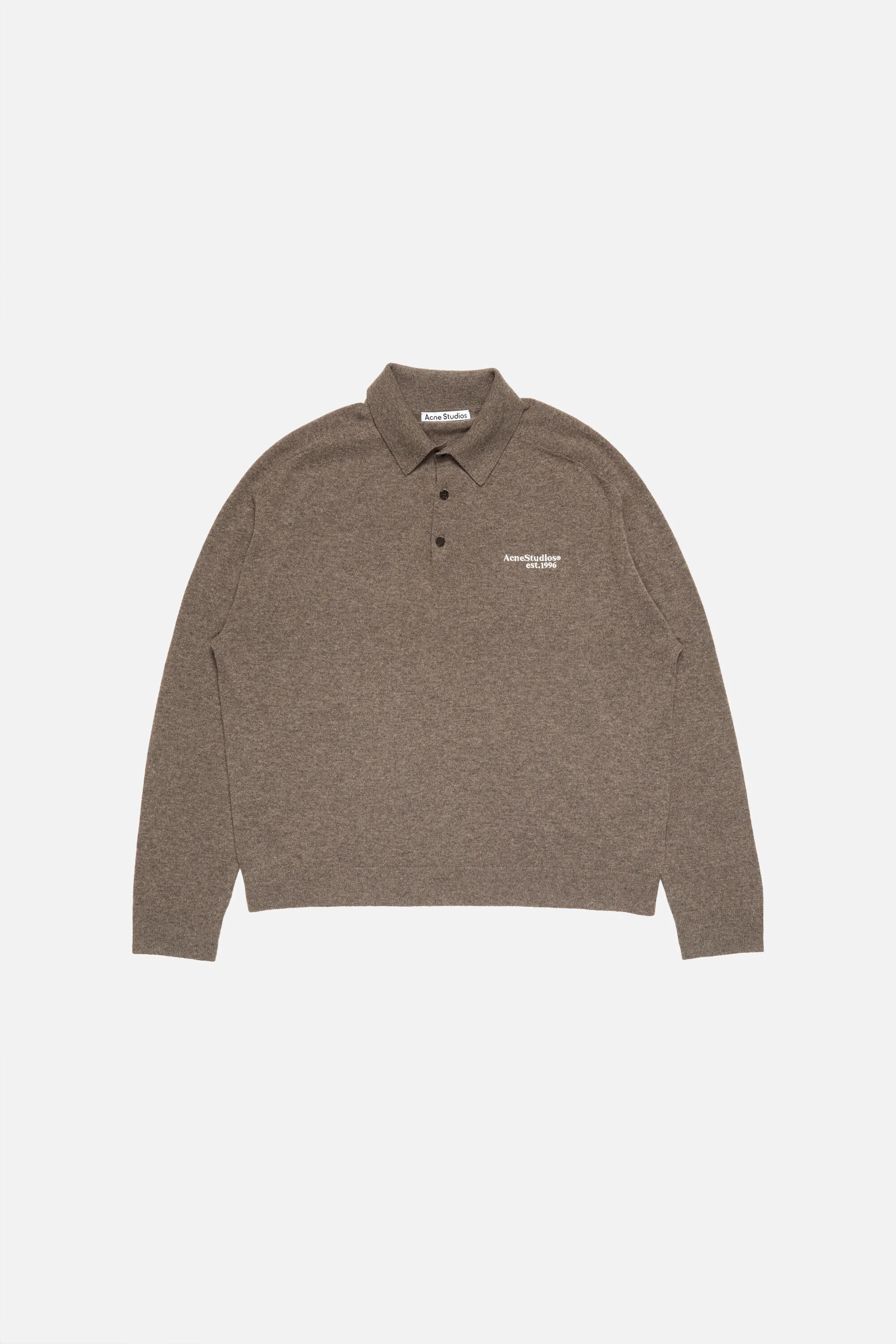 Wool knit polo - Brown melange - 1