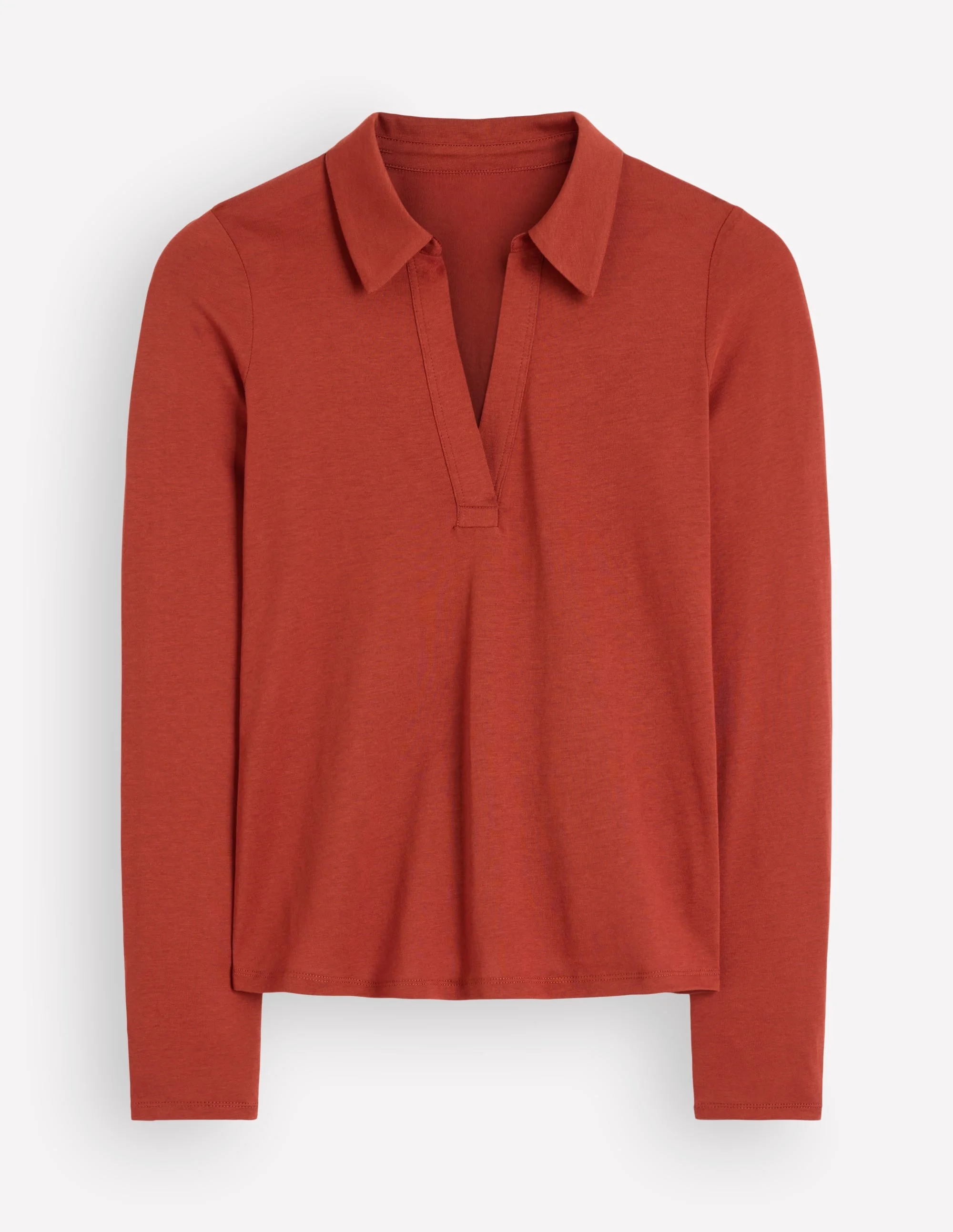 Open Collar Notch Neck-Burnt Orange - 1