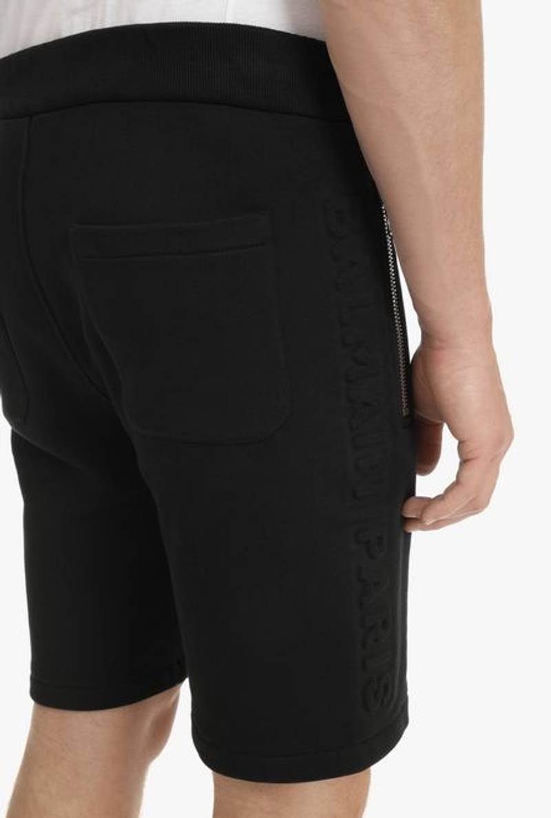 Black cotton shorts with embossed black Balmain logo 6