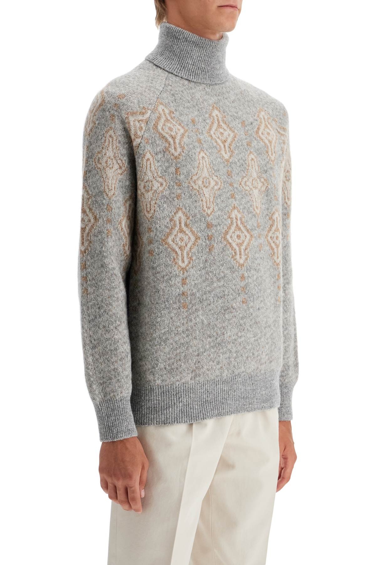 Geometric Jacquard Turtleneck Sweater - 1