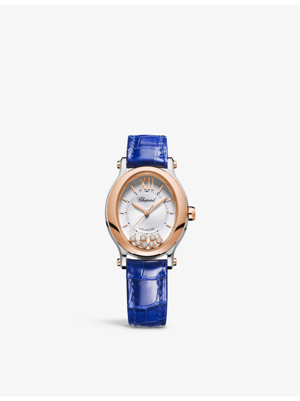 278602-6001 Happy Sport 18ct rose-gold, 0.19ct diamond and alligator-embossed leather automatic watc - 1
