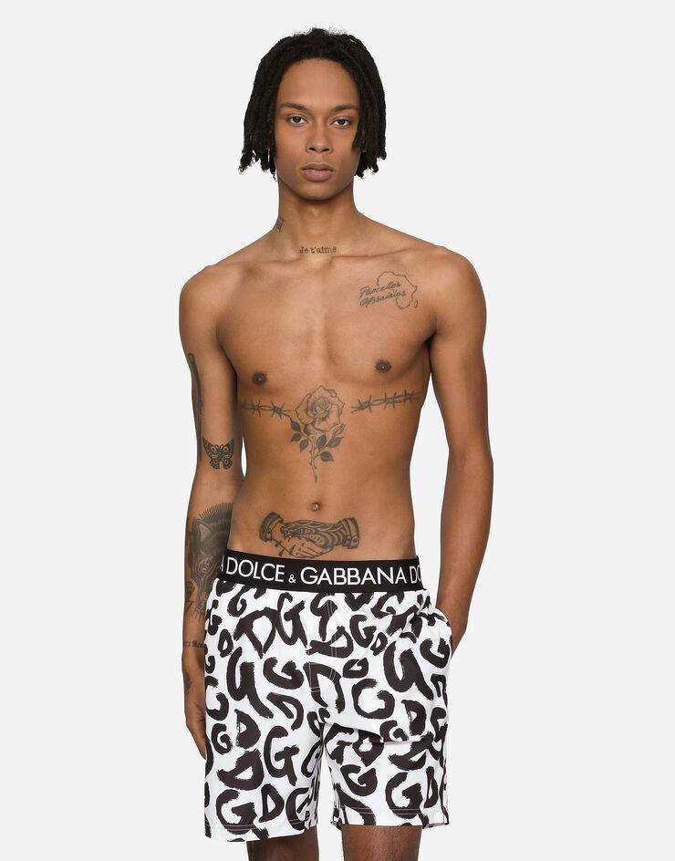Mid-length swim trunks with all-over DG logo print - 4
