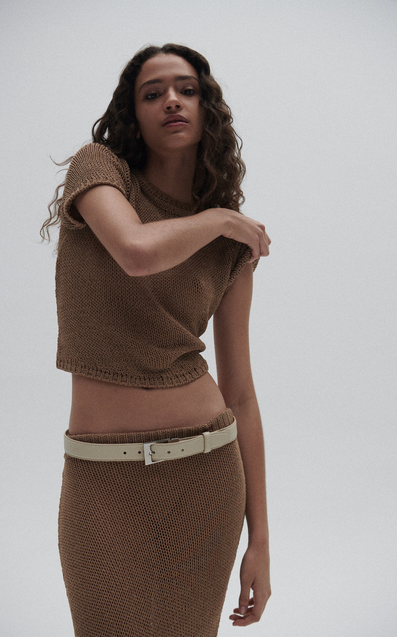 Atele Knit Cotton-Blend Crop Top neutral 6