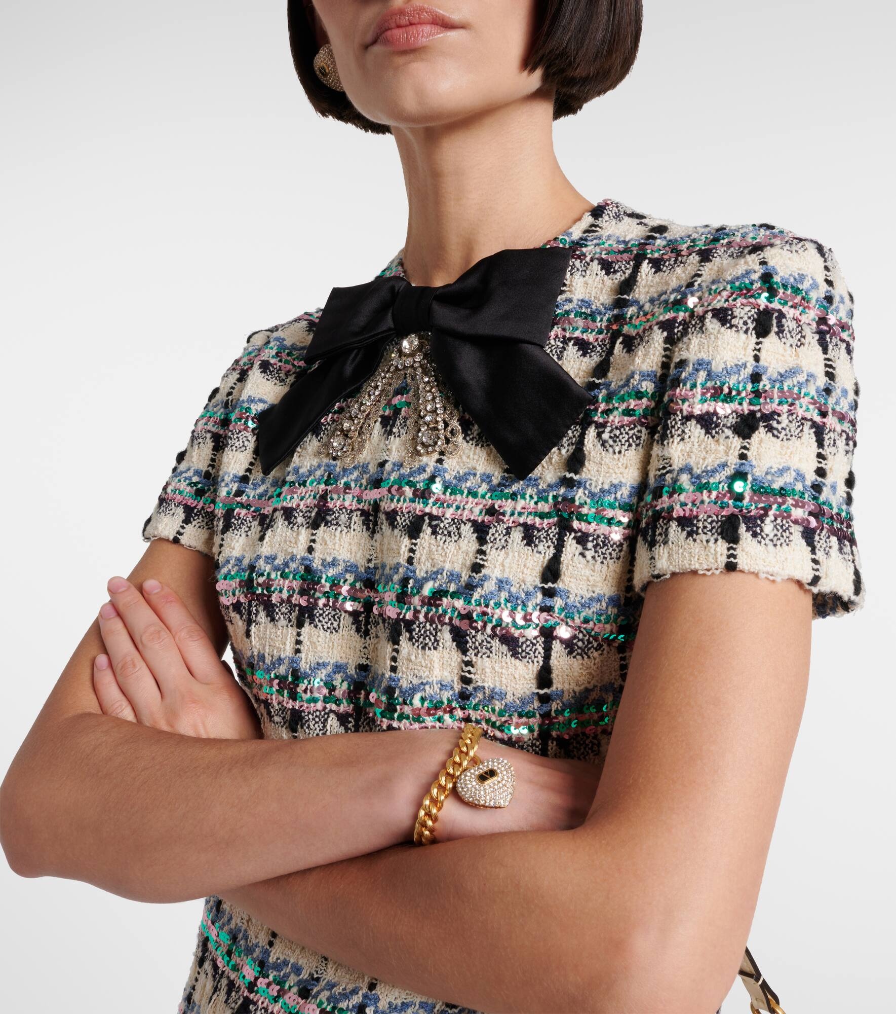 Embellished checked tweed minidress - 4