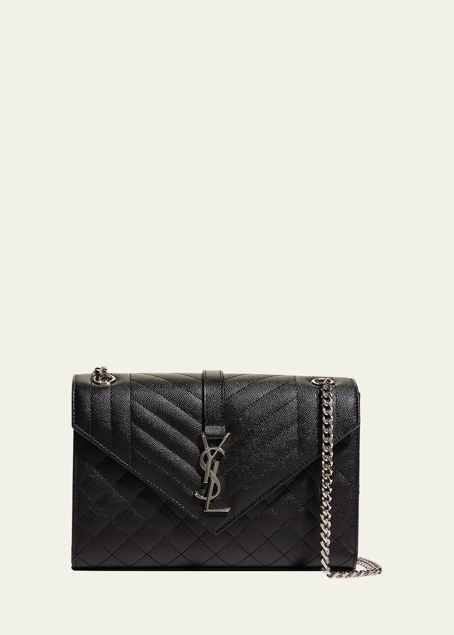 Medium Tri-Quilted Matelasse Grain de Poudre Flap Shoulder Bag, Silvertone Hardware - 1