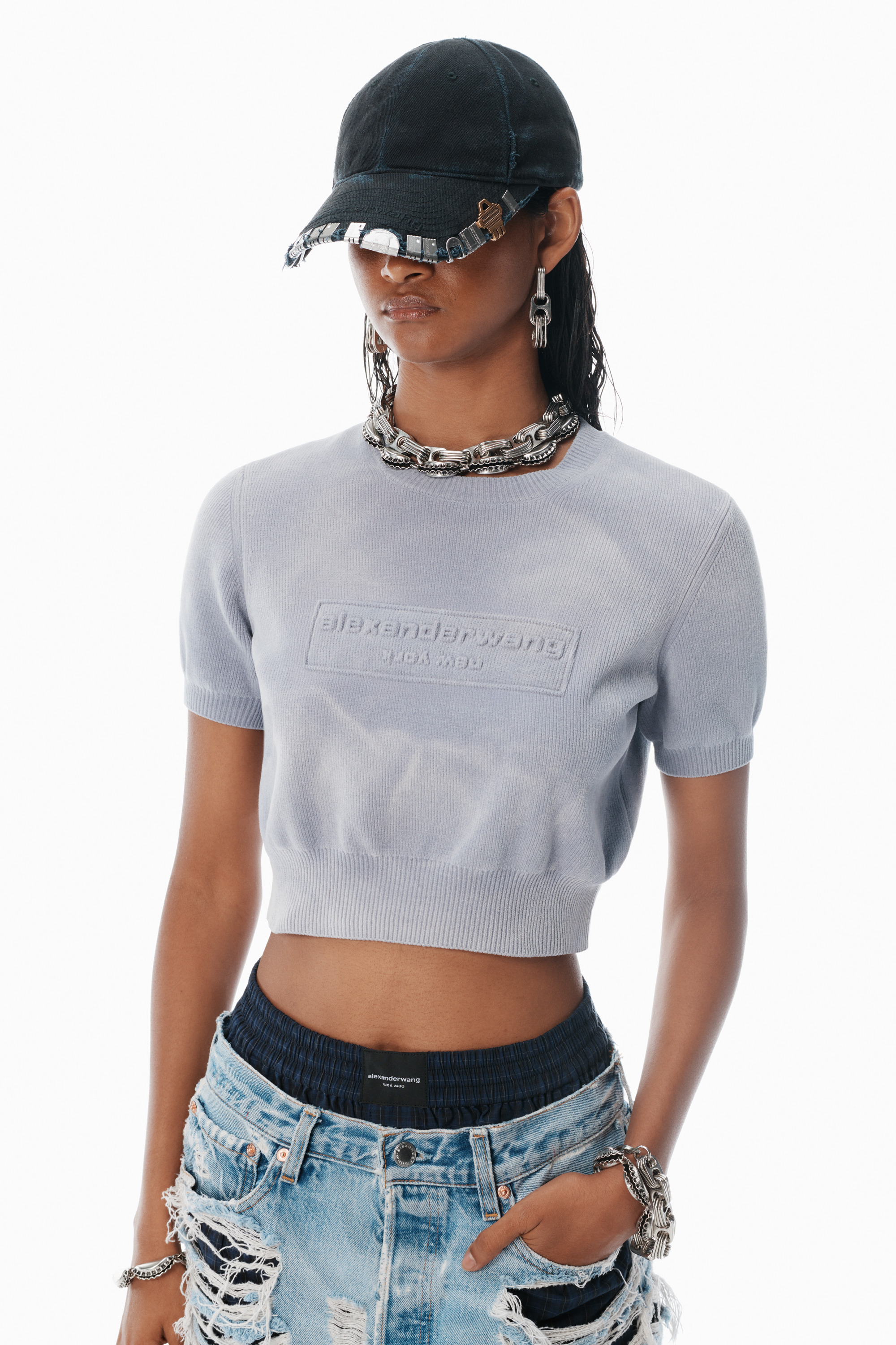 Grey Cotton-Blend Chenille Logo Pullover - 3