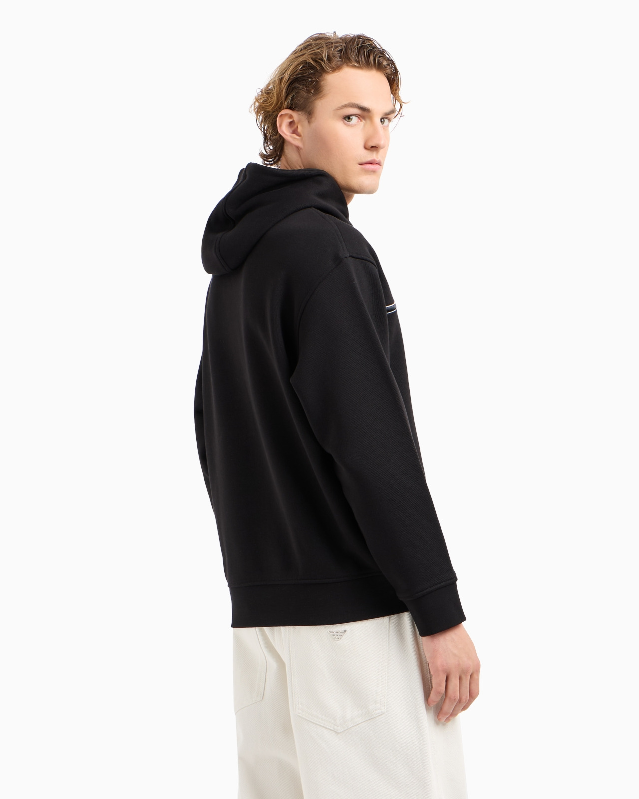 Hooded jersey sweatshirt with embossed domed logo - 3