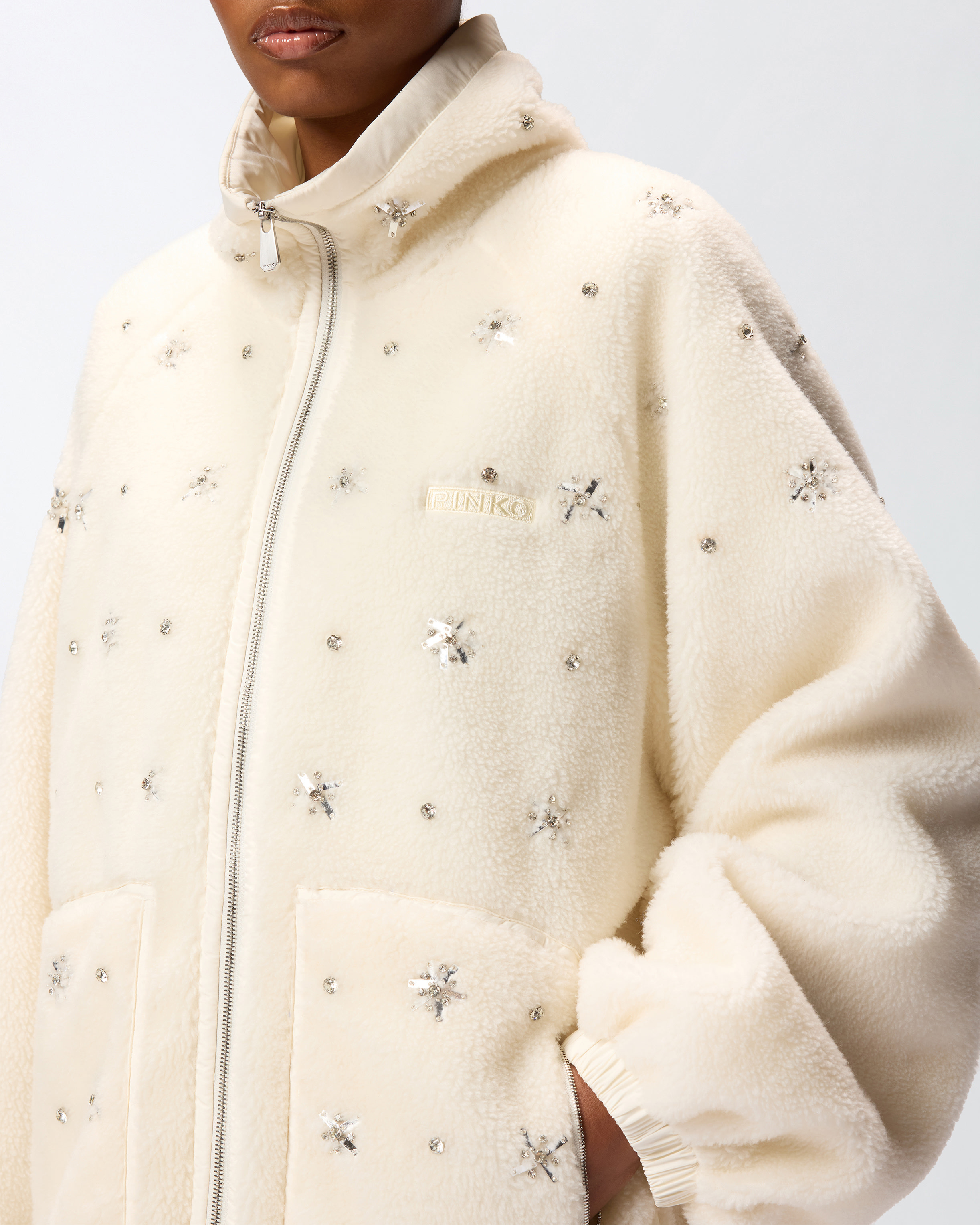 FLEECE BOMBER JACKET WITH JEWEL EMBROIDERY - 5