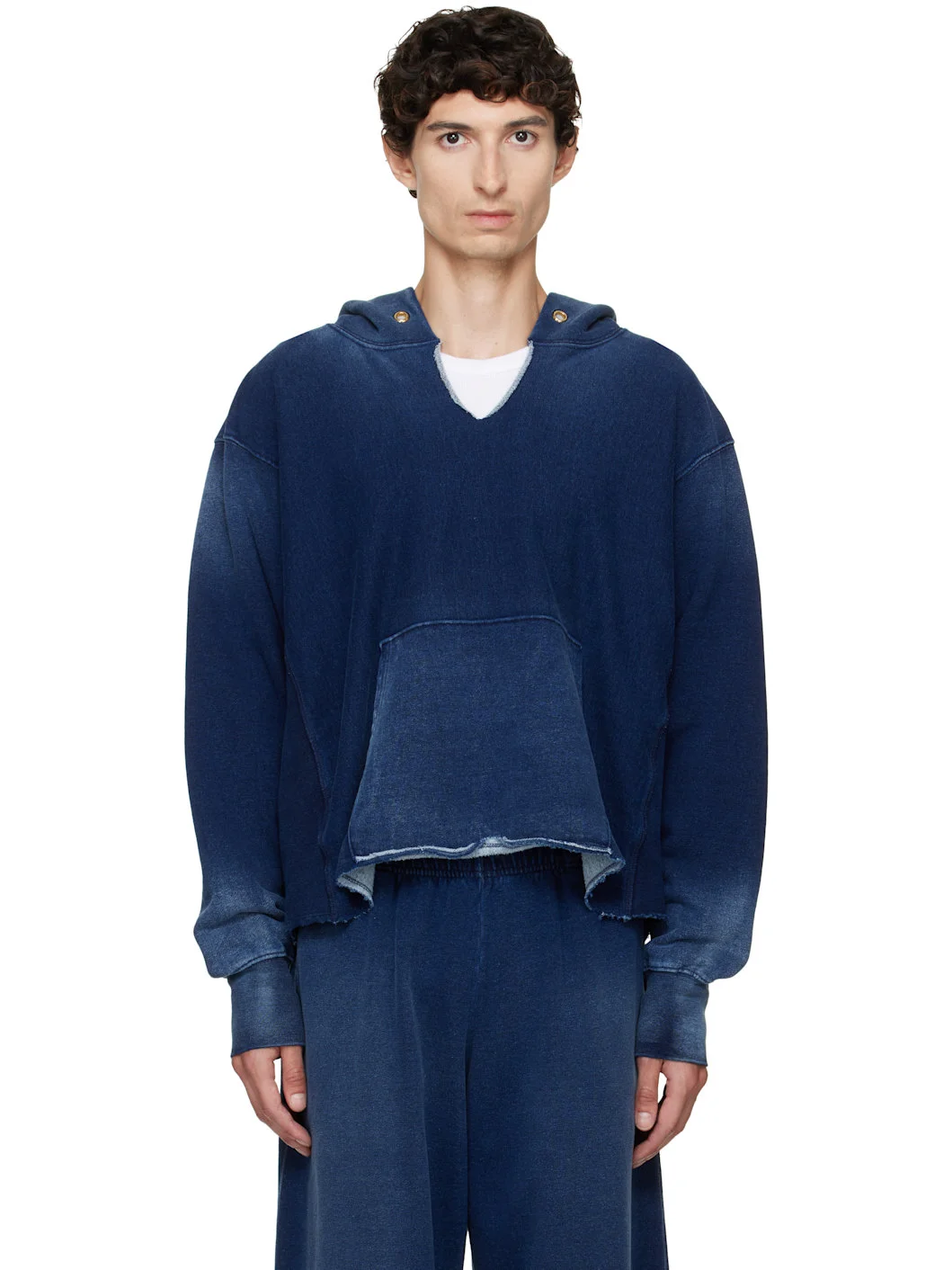 Navy Heavyweight Raw Cropped Hoodie - 1