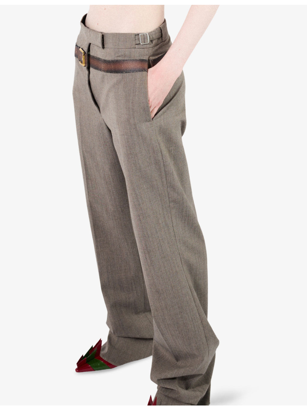 3D Belt-Print Straight-Leg Wool-Blend Trousers - 3