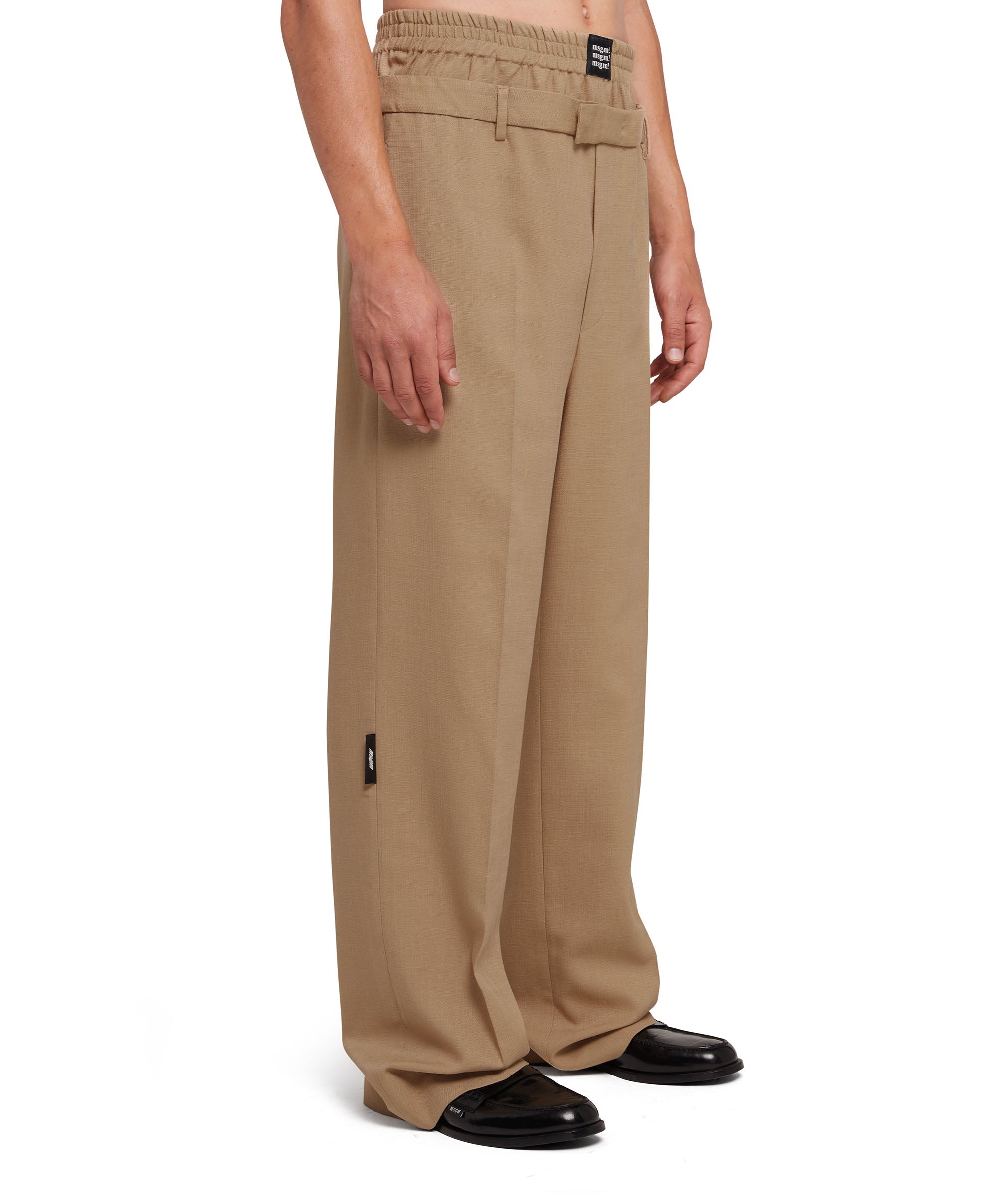 Fresh wool double-belted pants with elastic waistband - 4