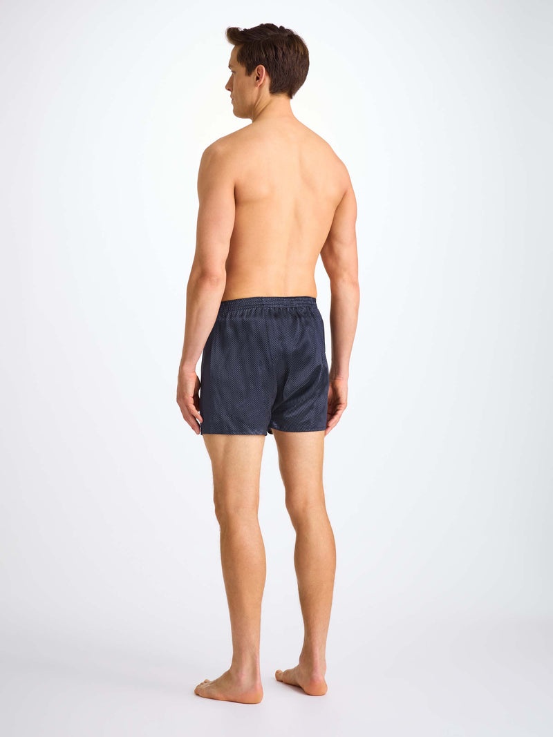 Men's Classic Fit Boxers Silk Satin Navy Micro Dot Print - 5