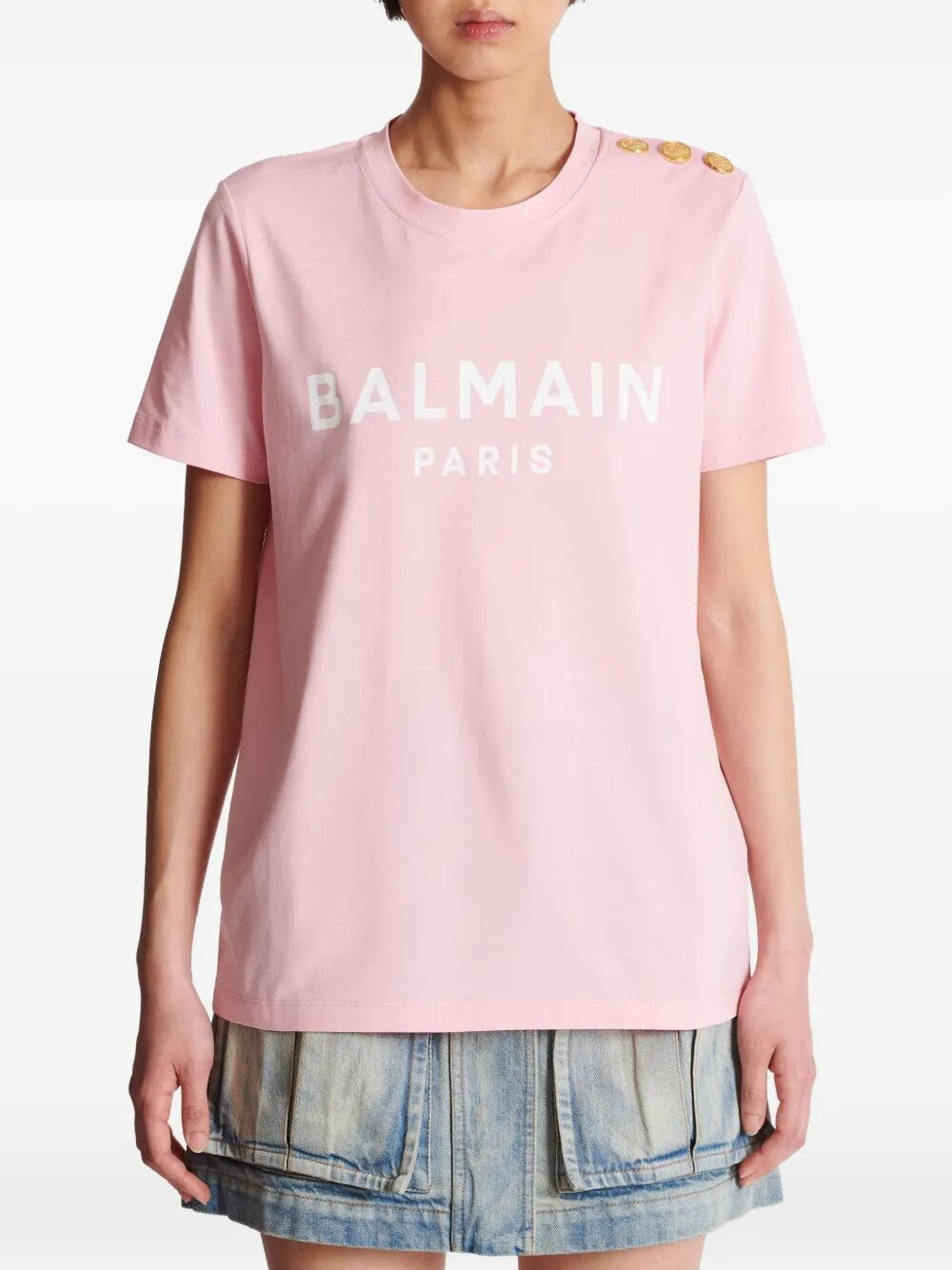 Balmain Women 3 Buttons Balmain Printed T-Shirt - 6