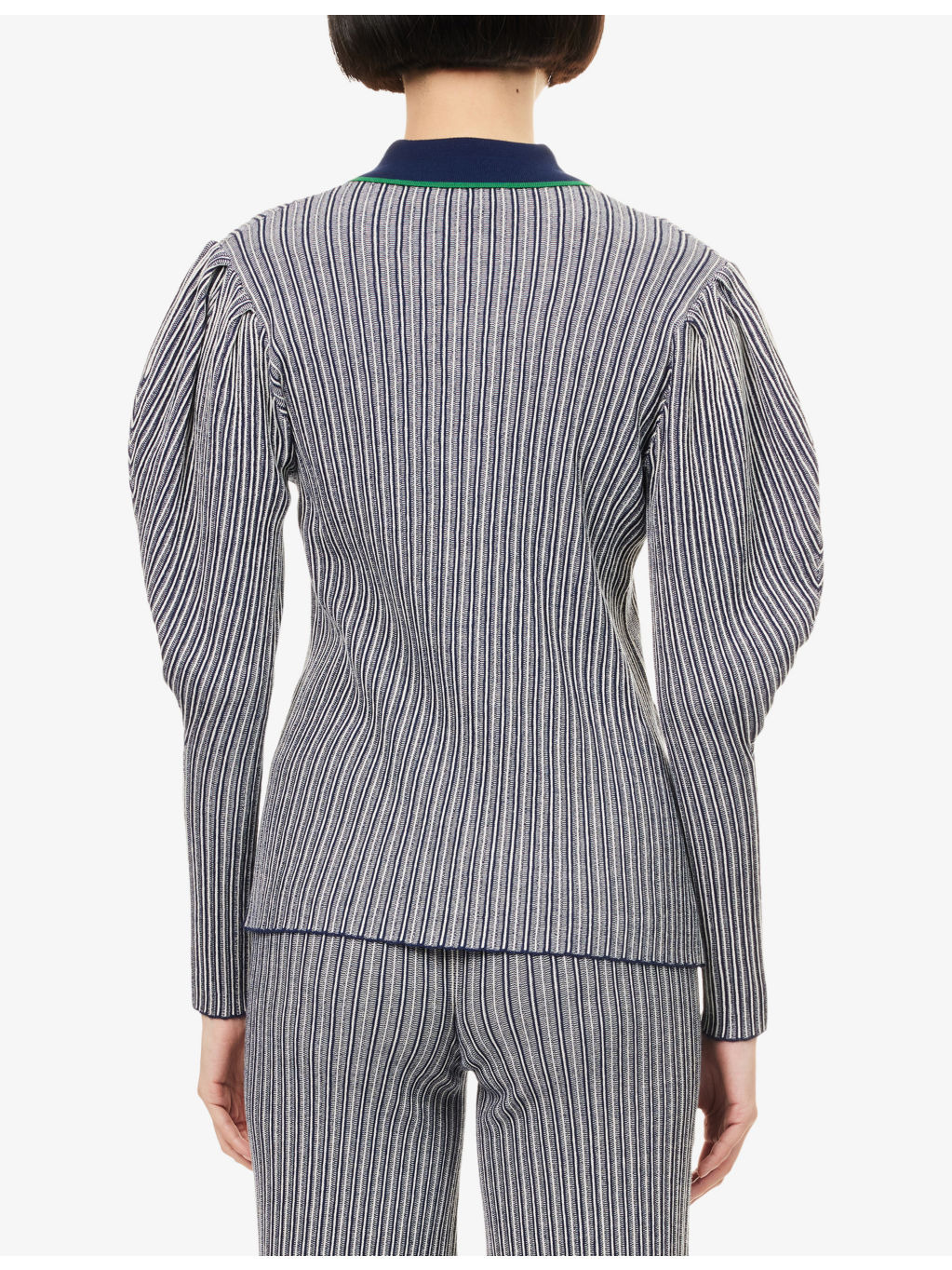 Striped Polo Knit Top - 4
