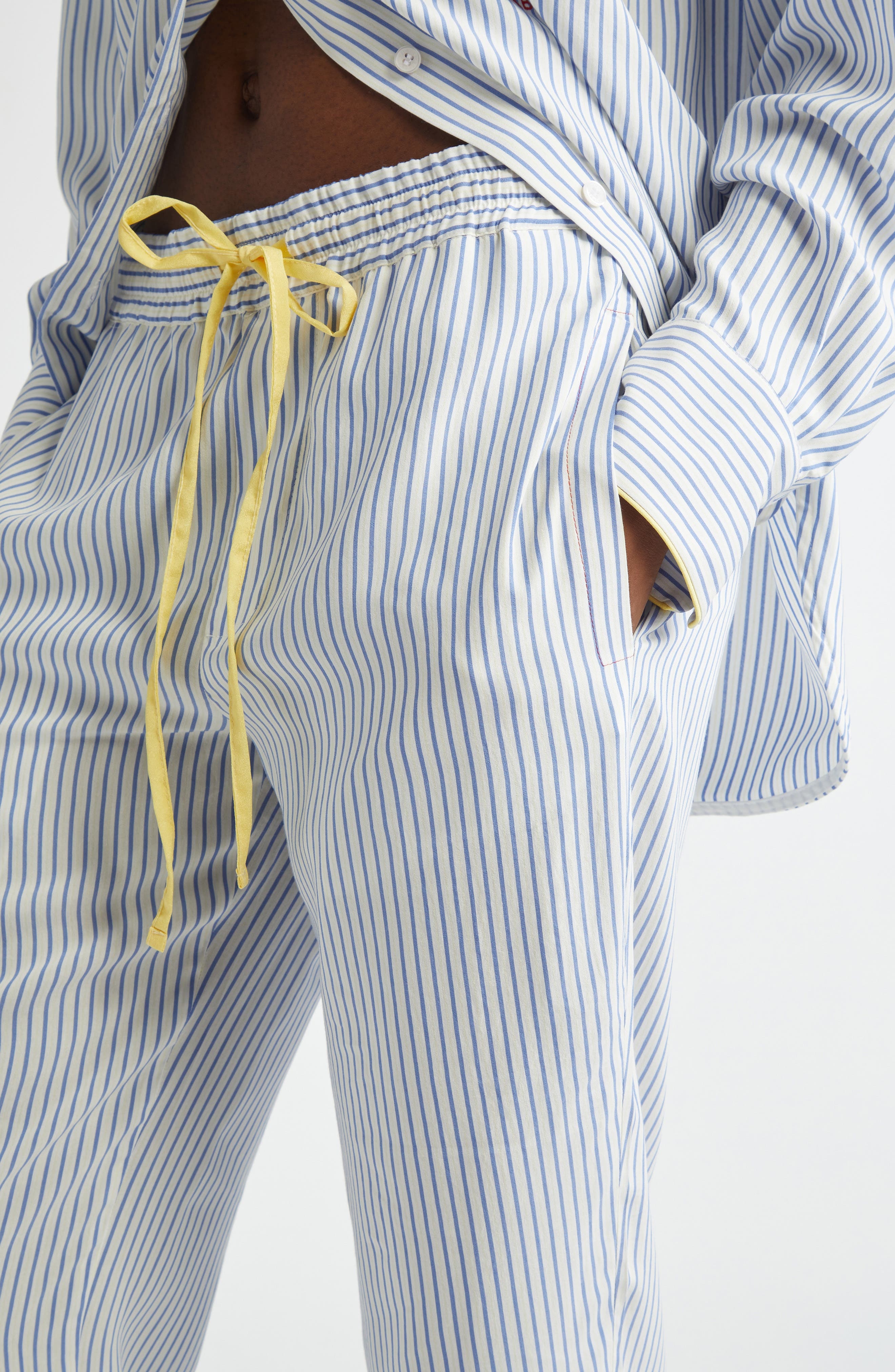Victoria Beckham Pleat Detail Stripe Pajama Trousers in White /Regatta /Ice Lemon at Nordstrom - 5