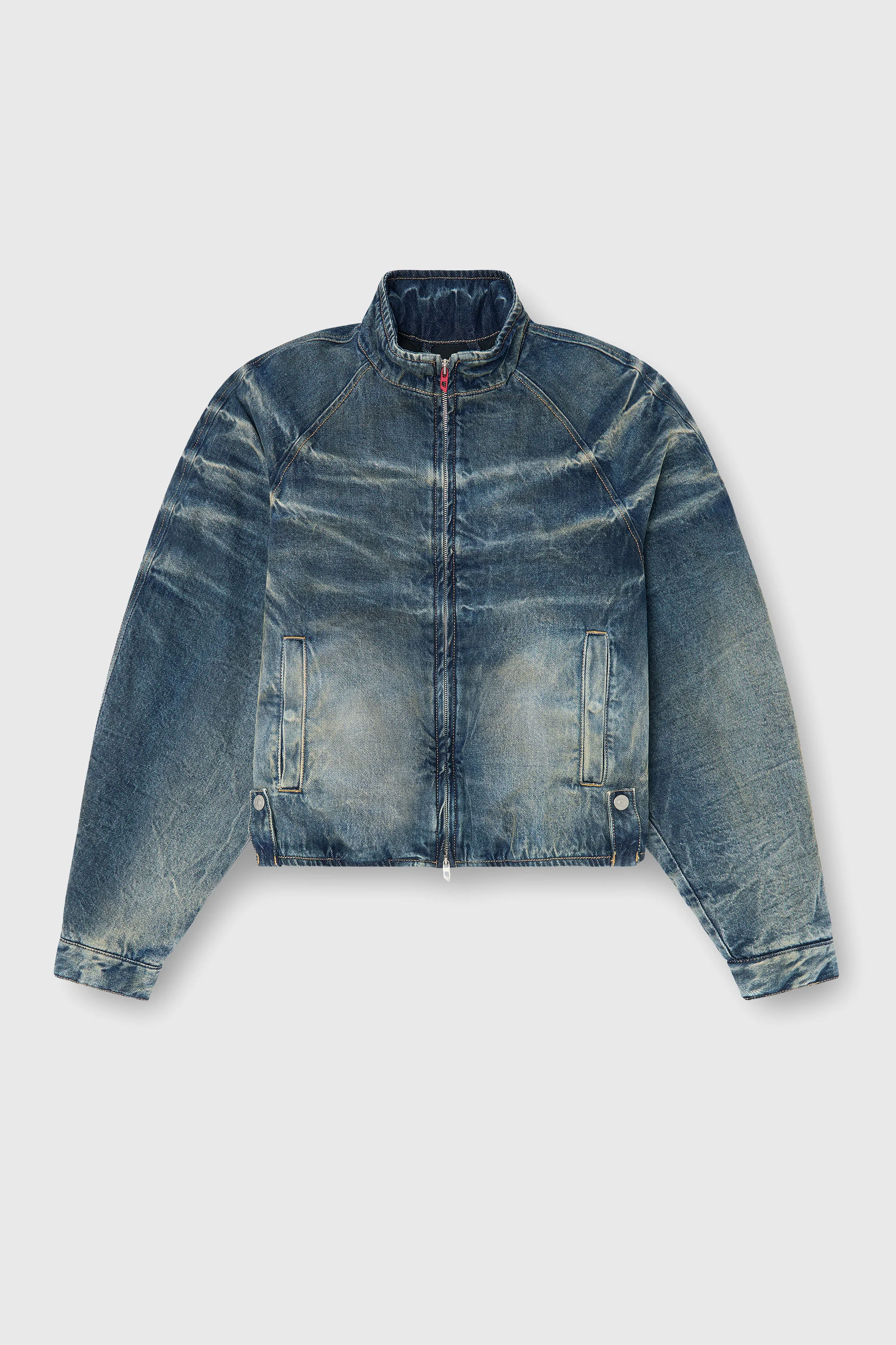 PADDED JACKET IN DIRTY-EFFECT CREASED DENIM - 1