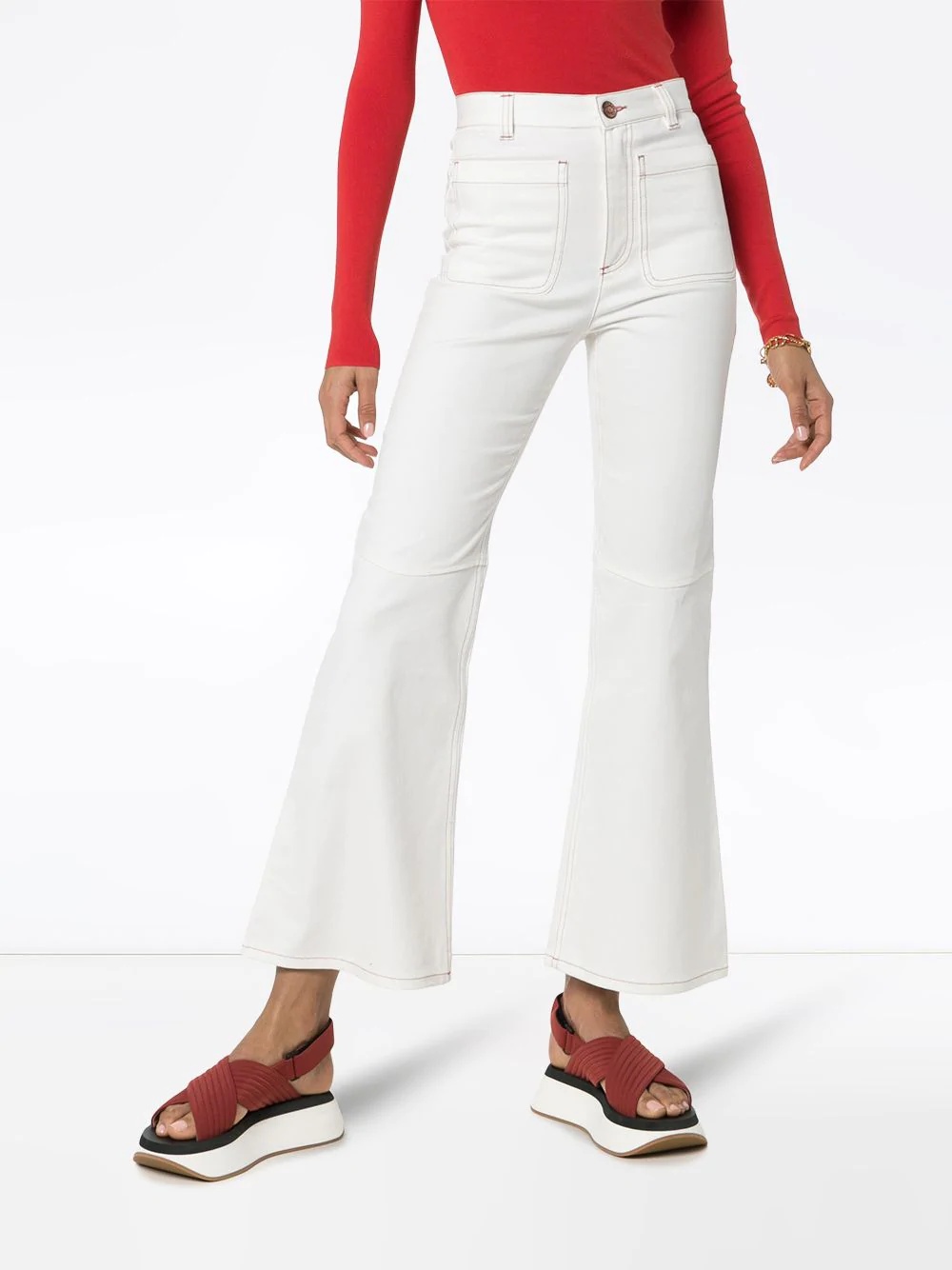 contrast stitch flared jeans - 3