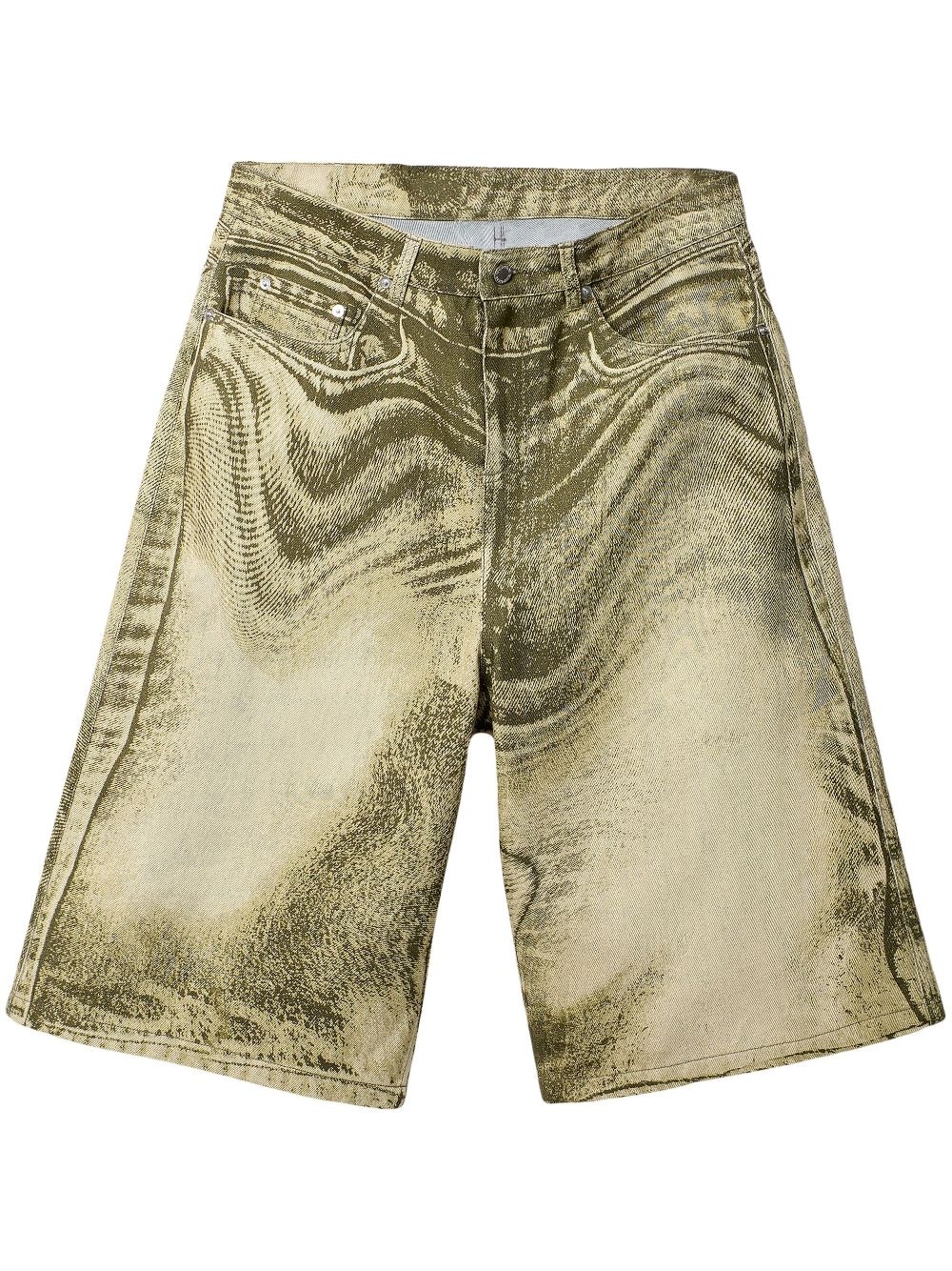 swirl-print denim shorts - 1