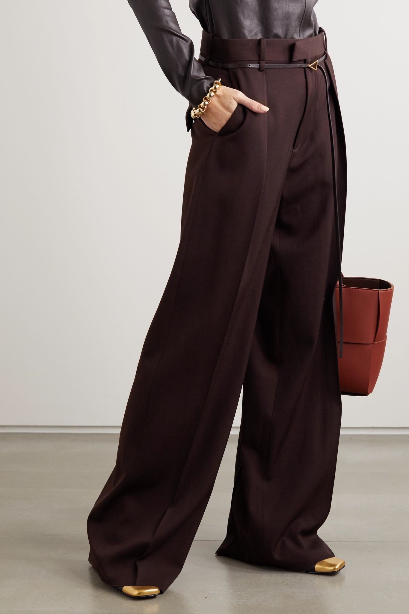 Belted pleated wool-twill wide-leg pants  - 3