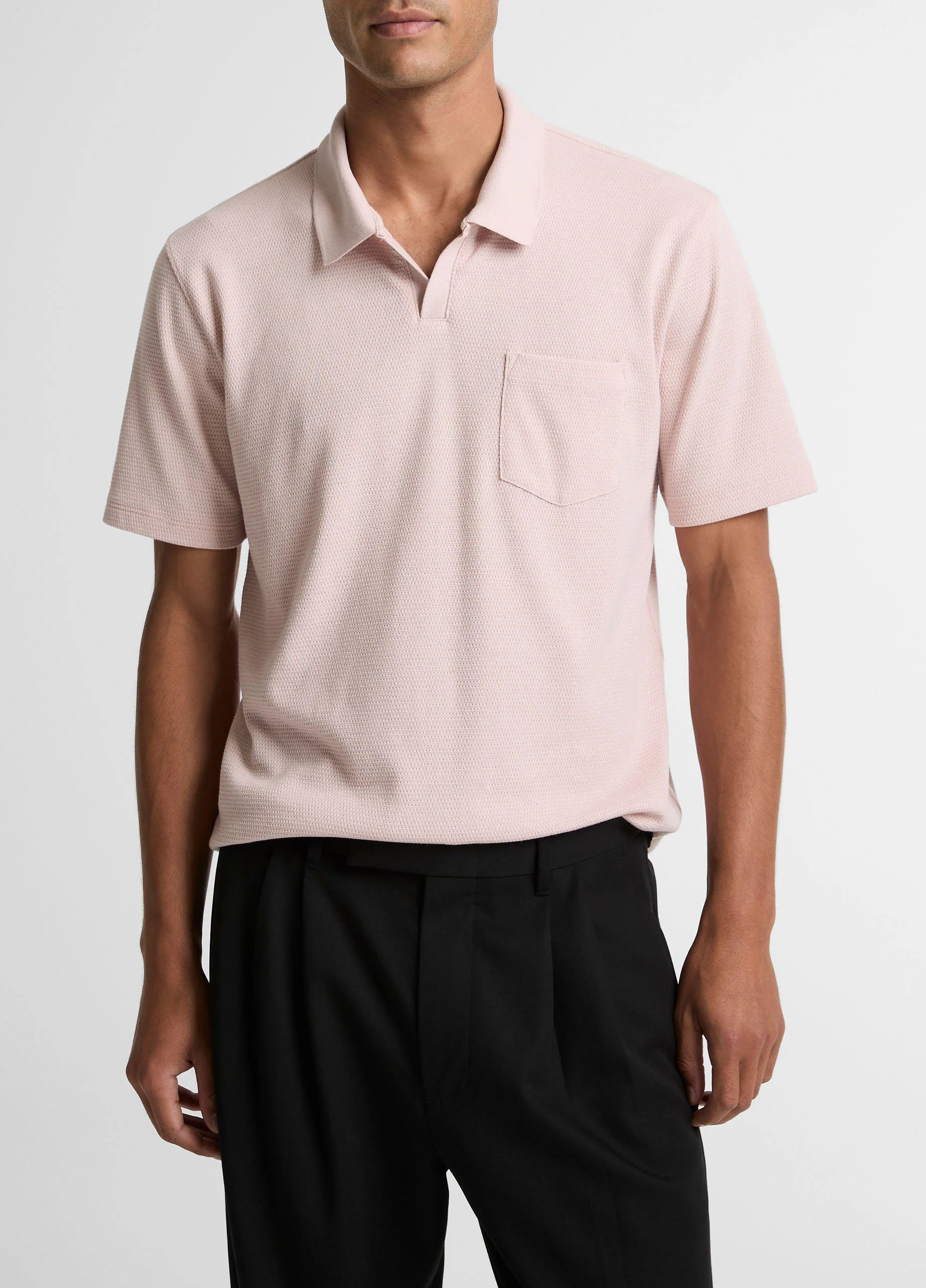 Cotton-Blend Johnny-Collar Polo Shirt - 1