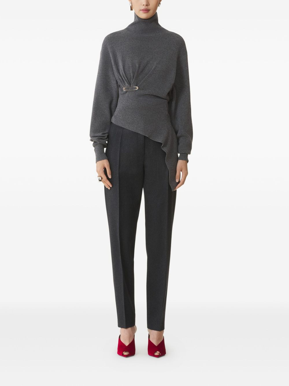 safety-pin-detail asymmetric sweater - 2