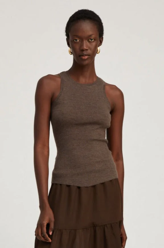 HEATHER BROWN ULTRA FINE CASHMERE RACER TANK - 1