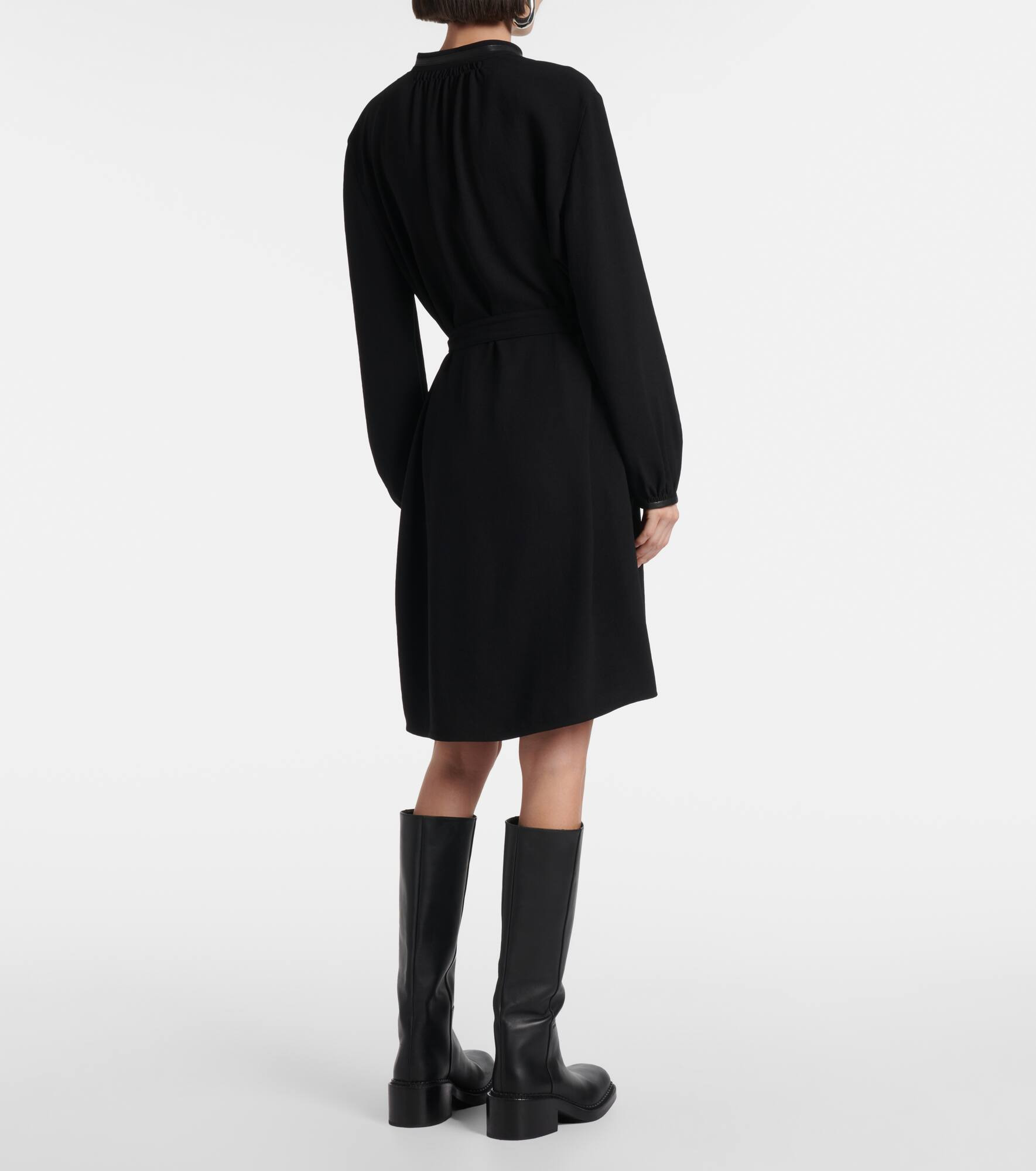 Faux leather-trimmed shirt dress - 3