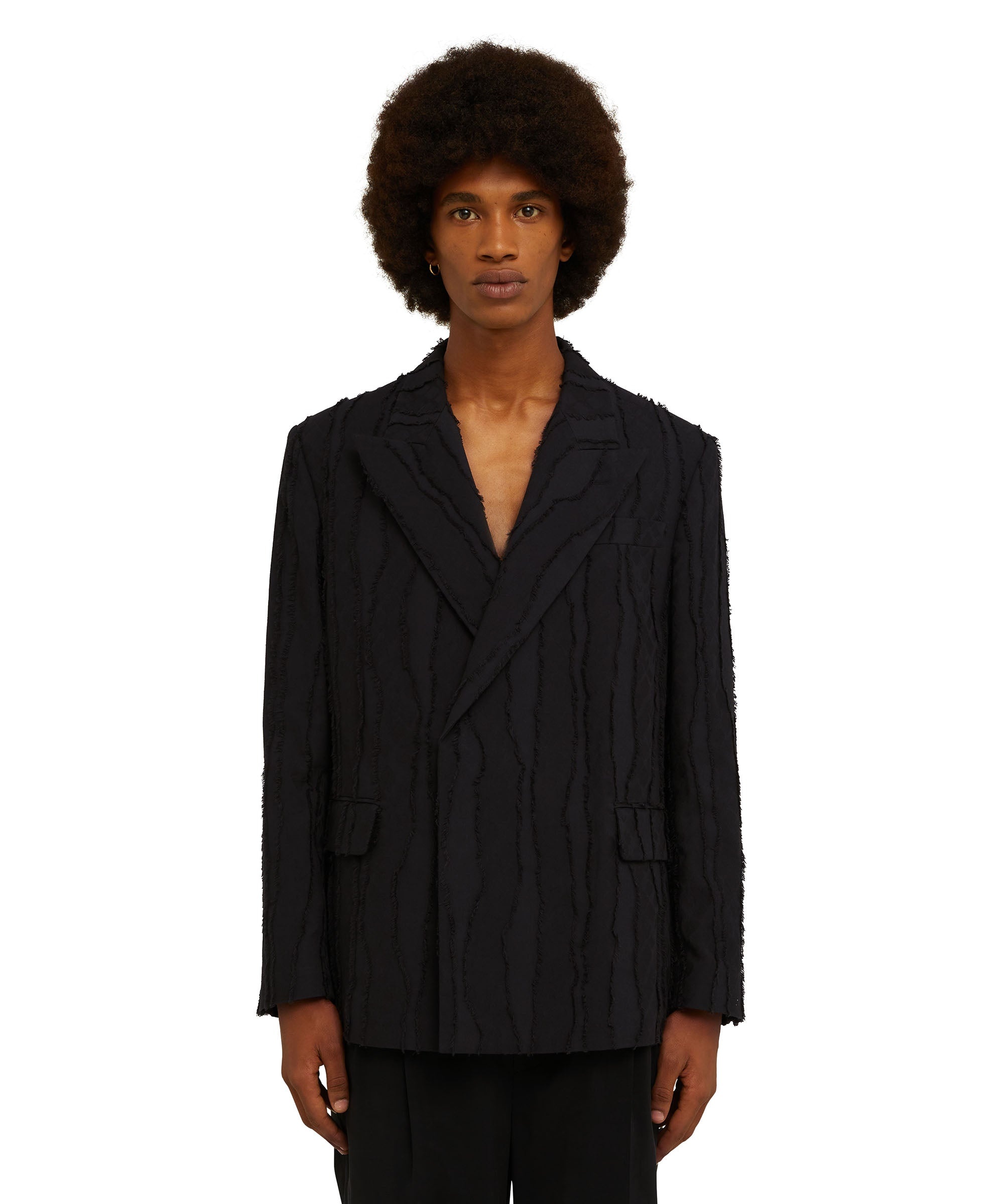 Single color jacquard fil coup&eacute; cotton double-beasted blazer - 3