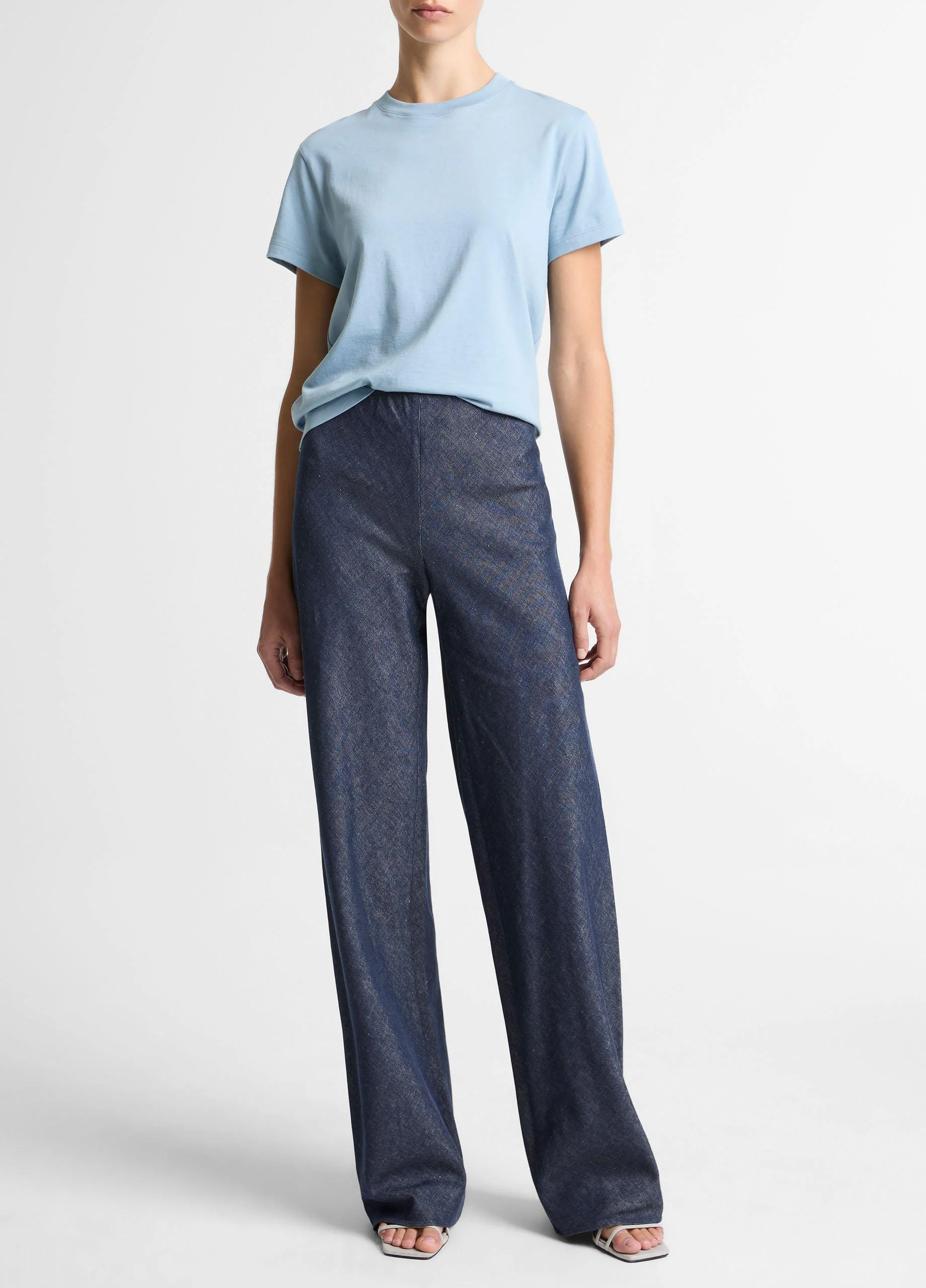 Colette High-Rise Cotton-Linen Chambray Bias Pant - 1