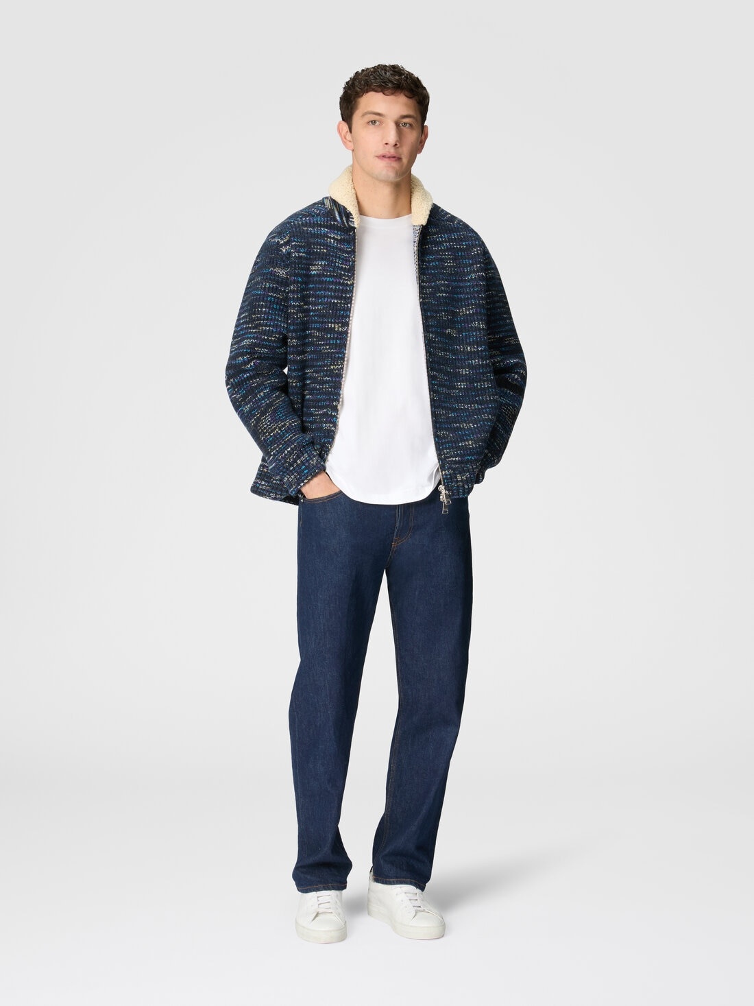Bomber jacket in slub wool with teddy bear insert - 2