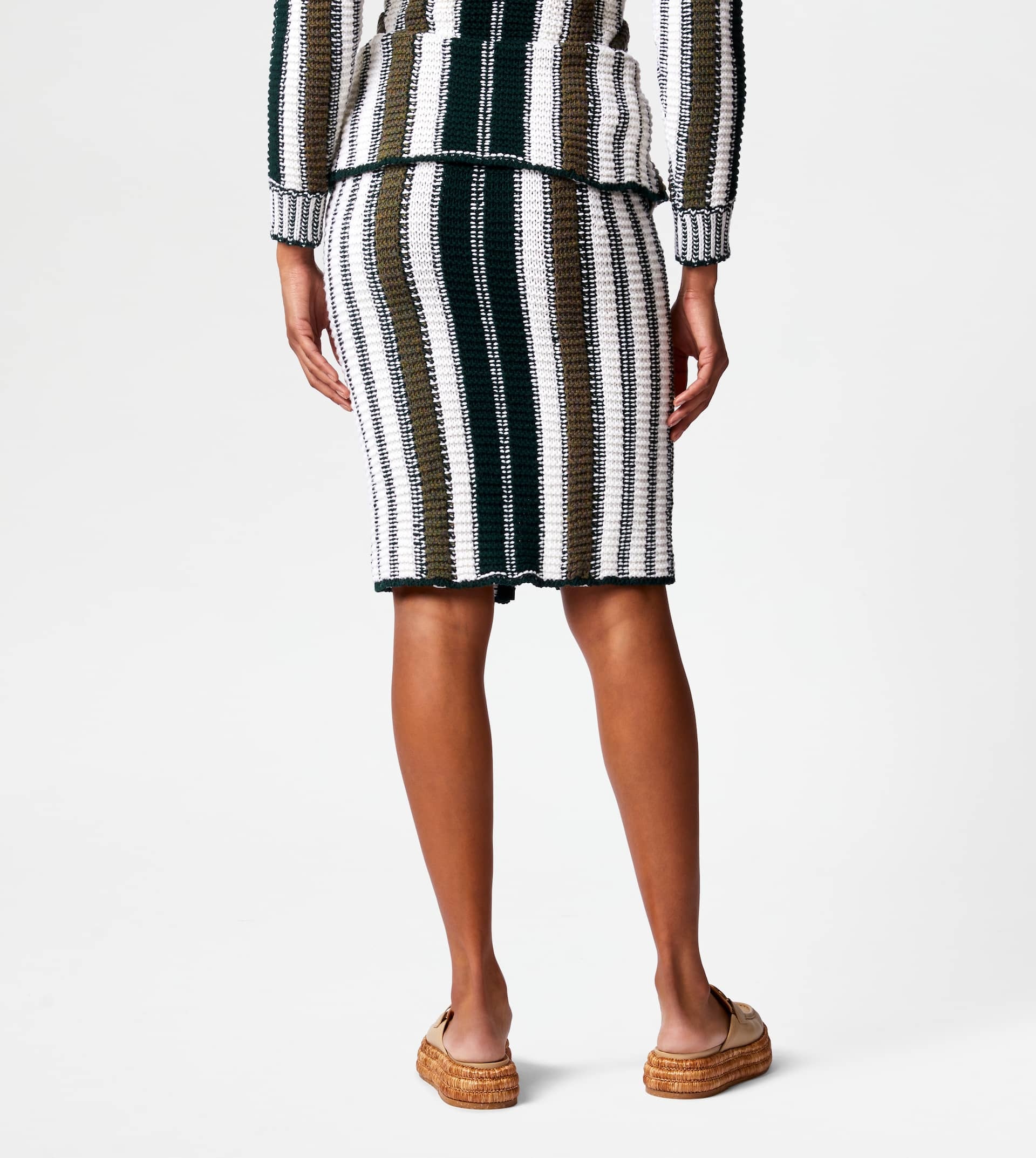 STRIPED SKIRT IN KNIT - GREEN, WHITE - 7