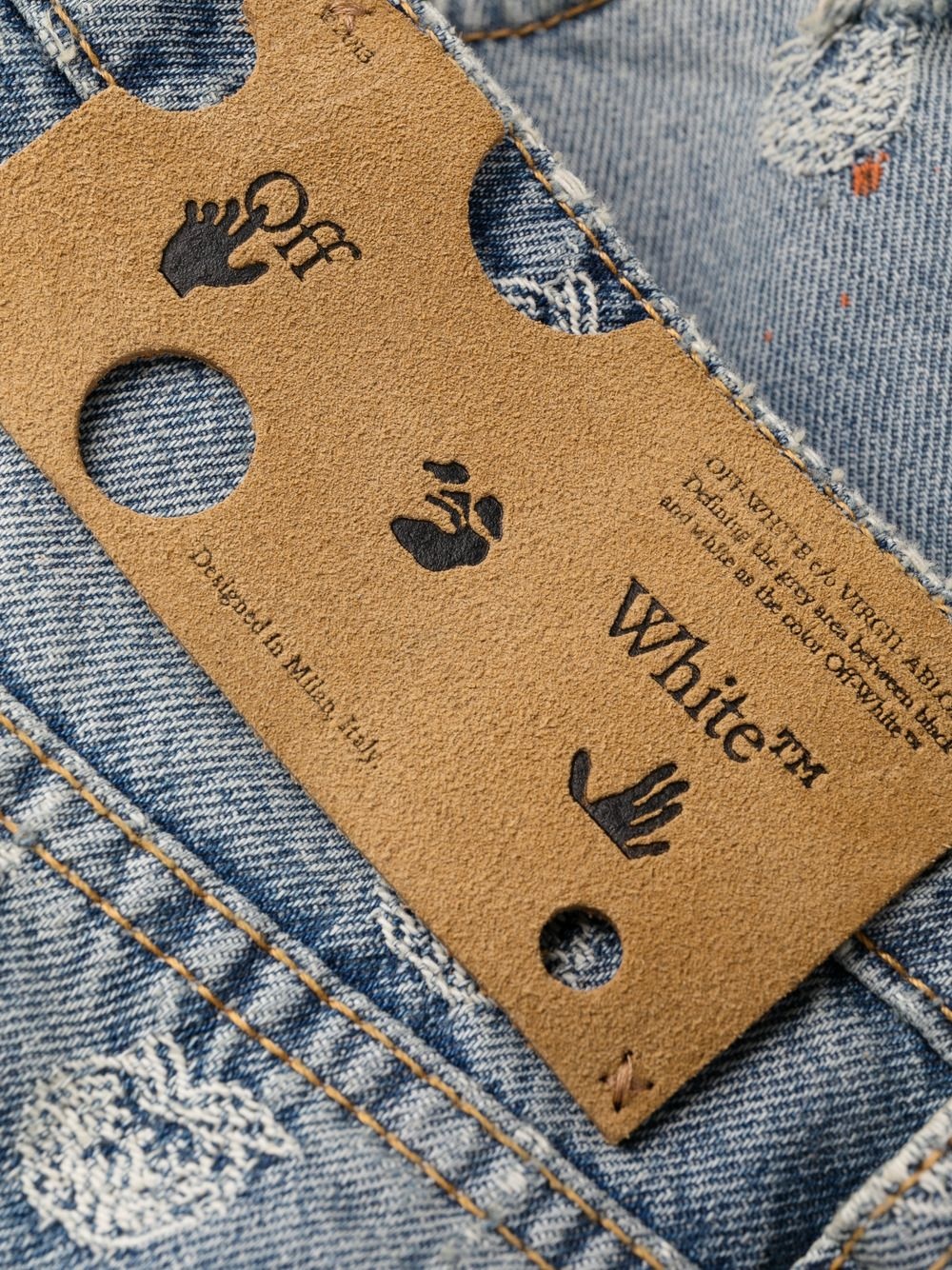 logo-jacquard paint-splatter jeans - 7