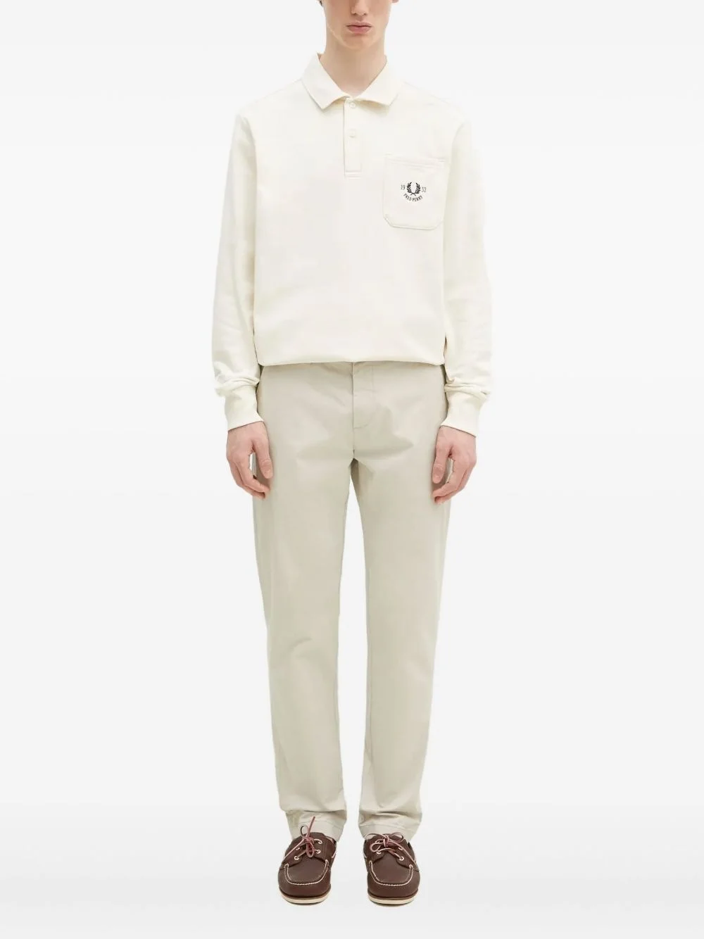 embroidered-pocket long-sleeve polo shirt - 1