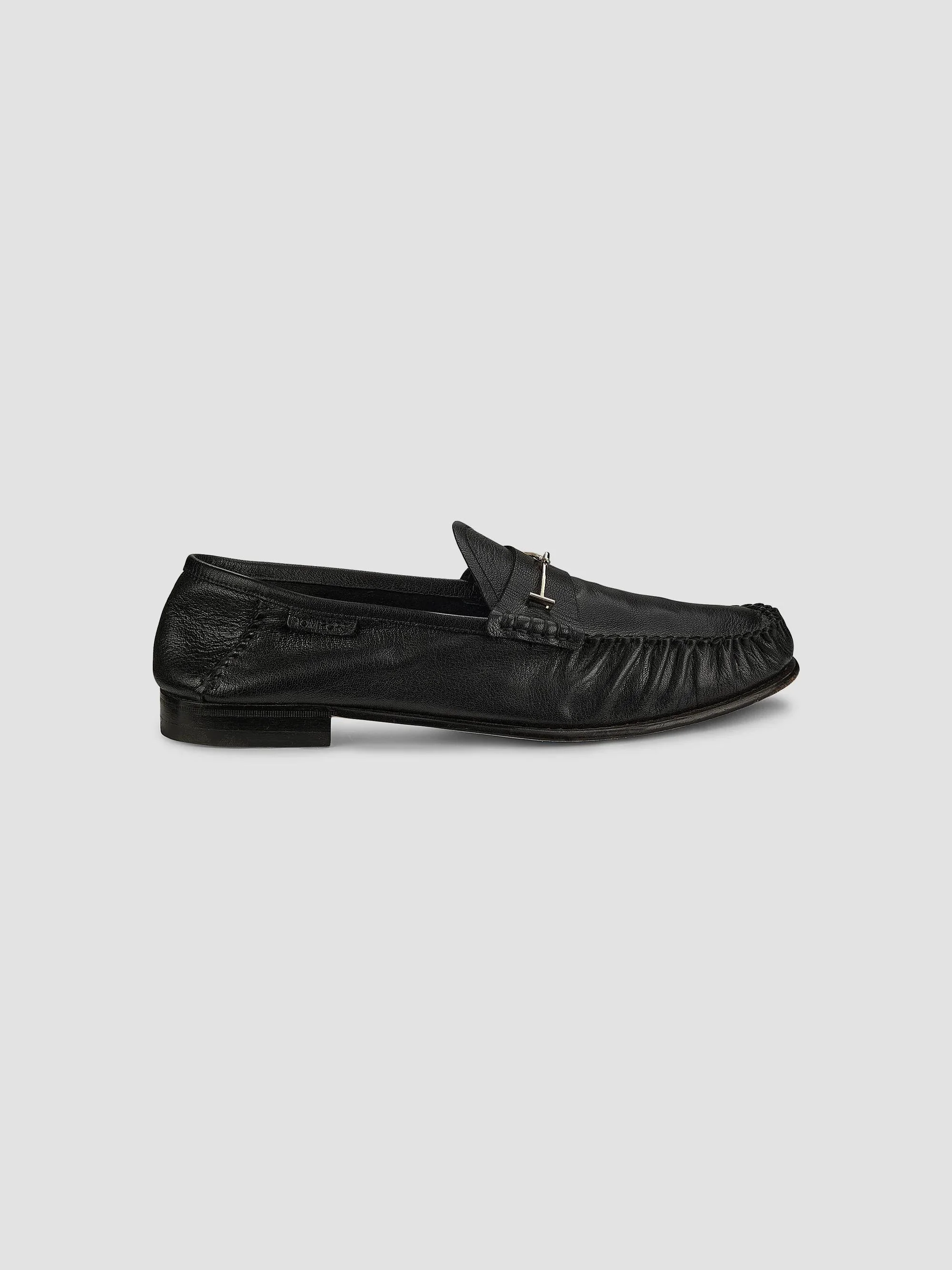 Men's Double T Hardware Leather Loafers - Black - 1
