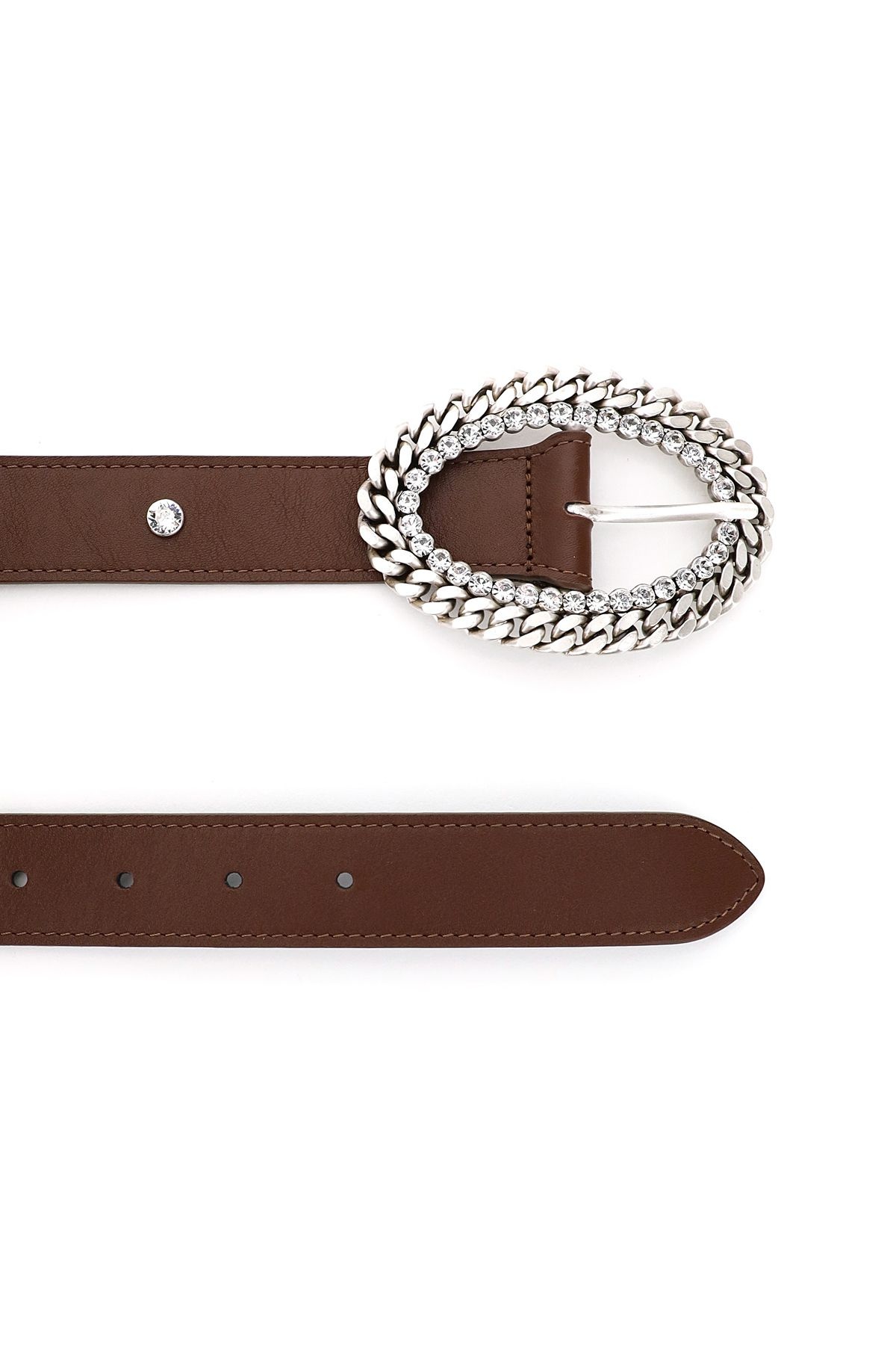 LEATHER BELT CHAIN AND CRYSTAL BUCKLE - 2